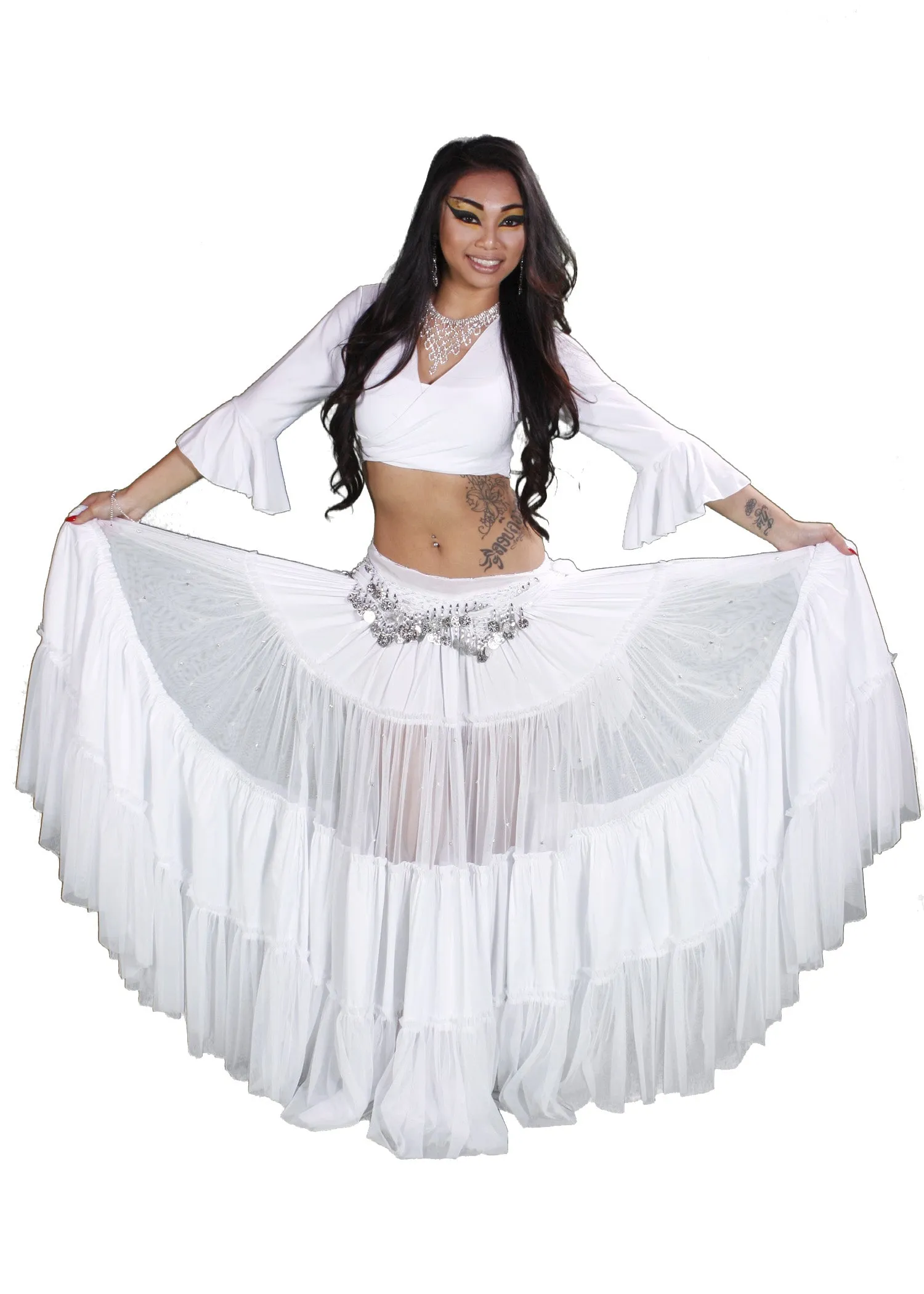 Belly Dance Skirt, Top, & Hip Scarf Costume Set