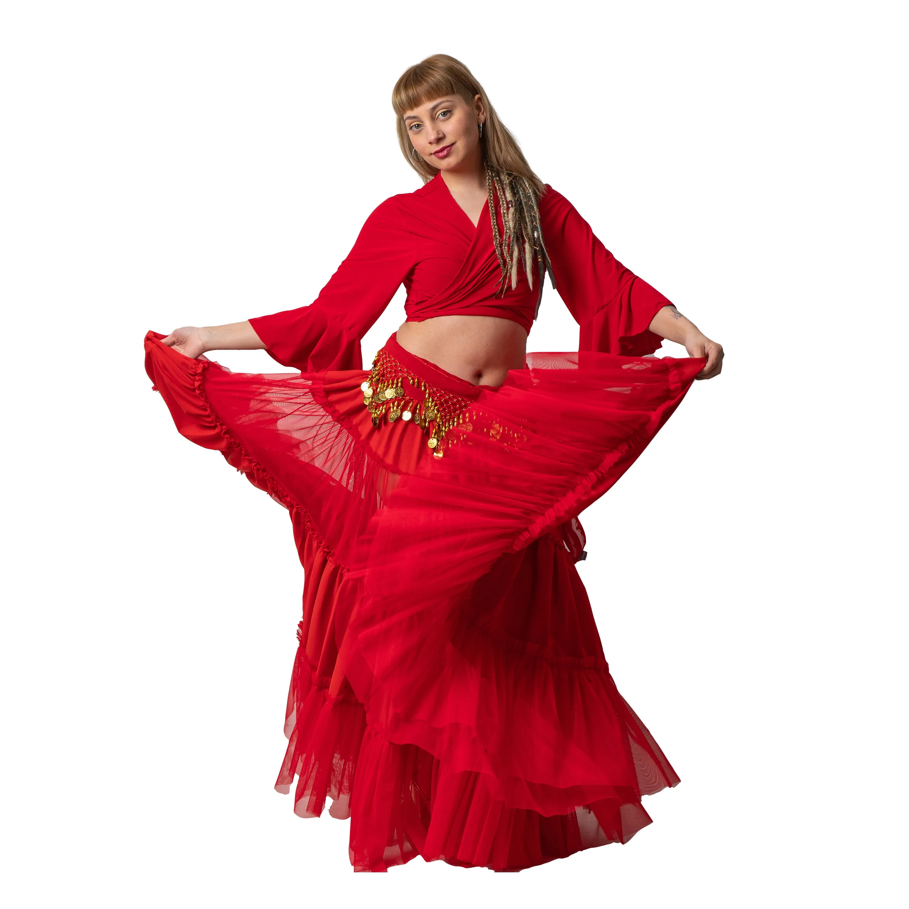 Belly Dance Skirt, Top, & Hip Scarf Costume Set