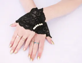 Black Pearl Lace Fingerless Gloves