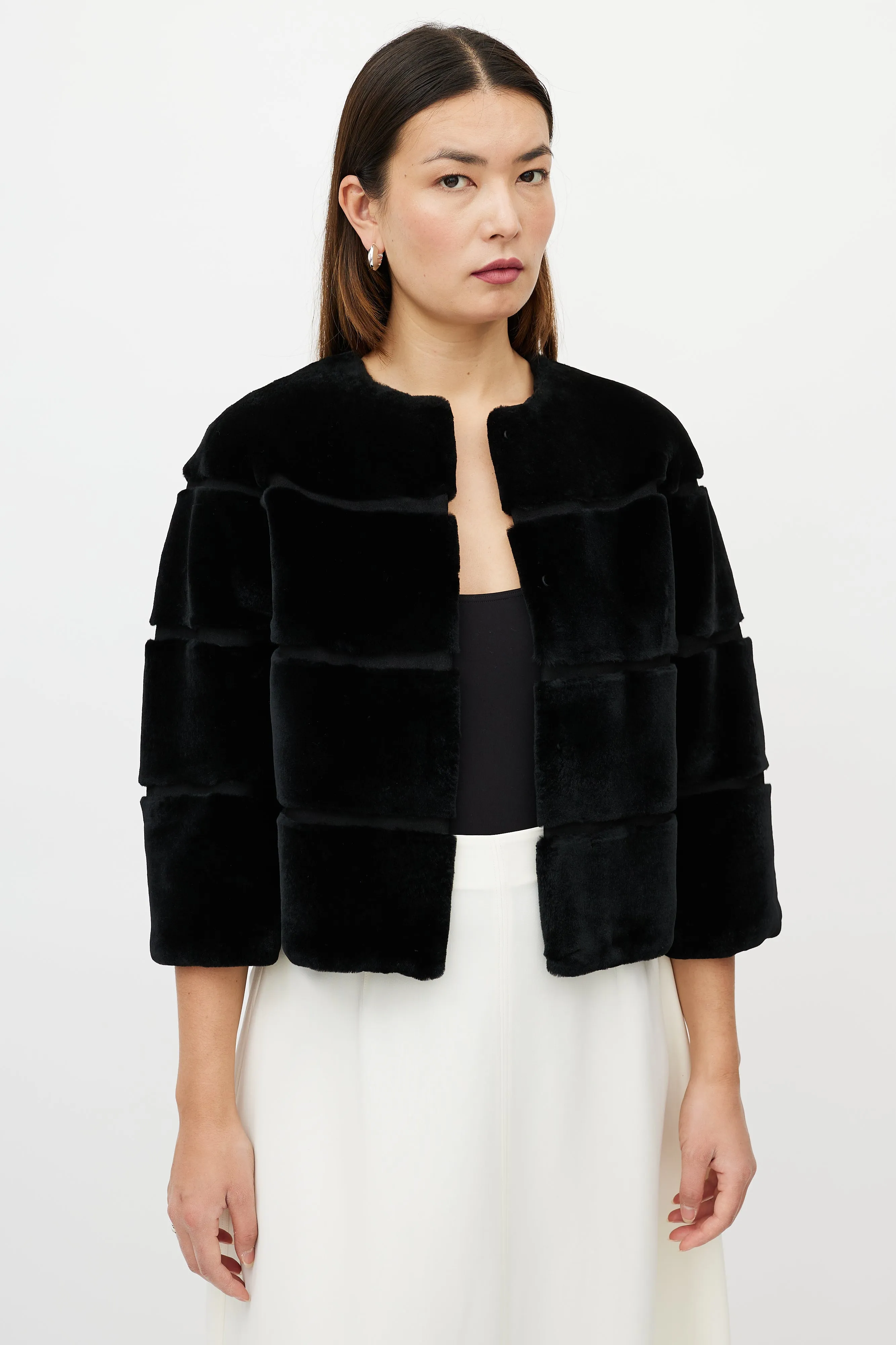 Black Striped Fur Cropped Jacket