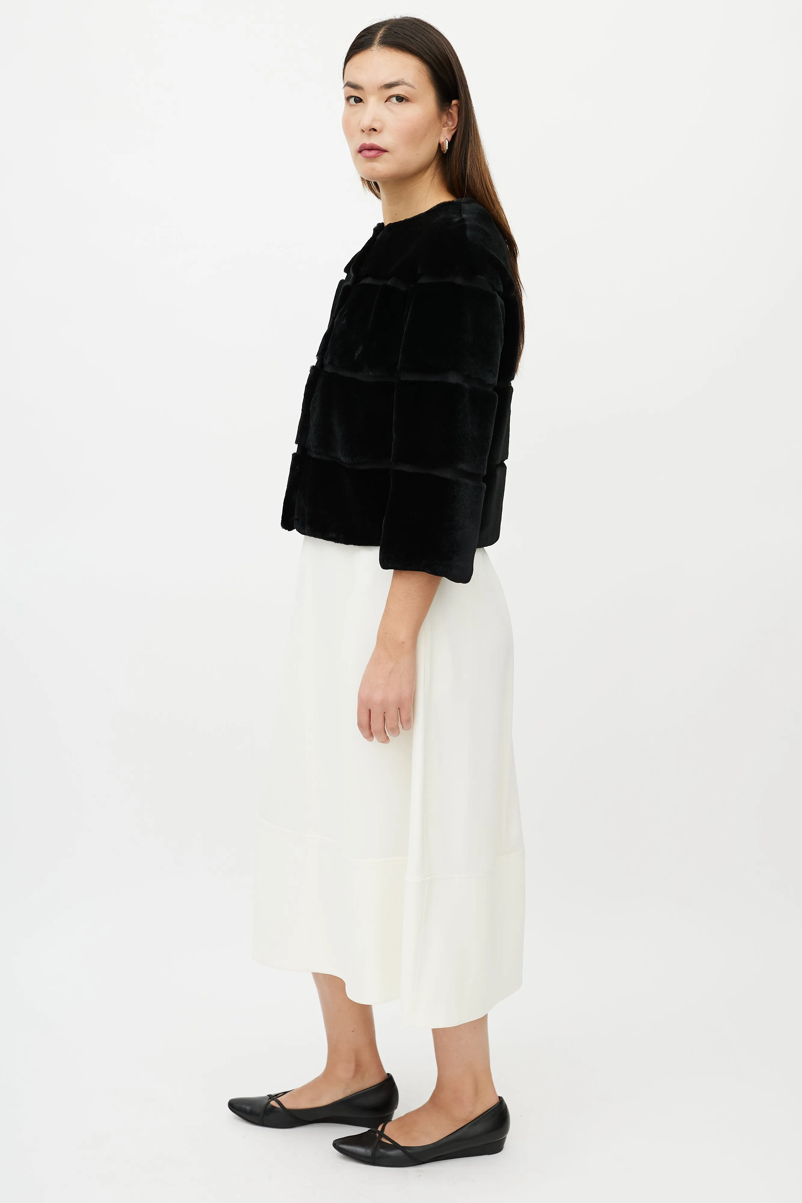 Black Striped Fur Cropped Jacket