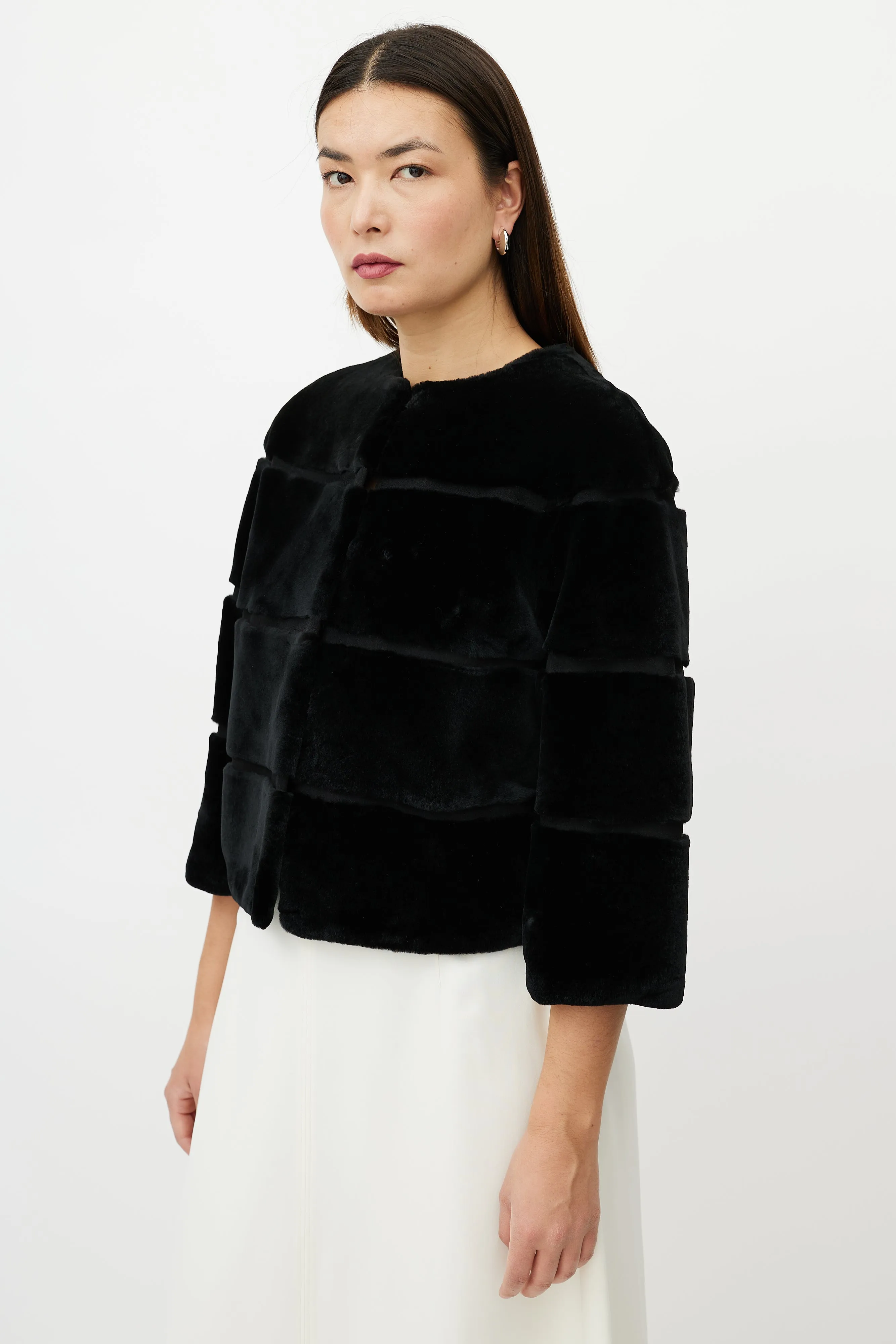 Black Striped Fur Cropped Jacket