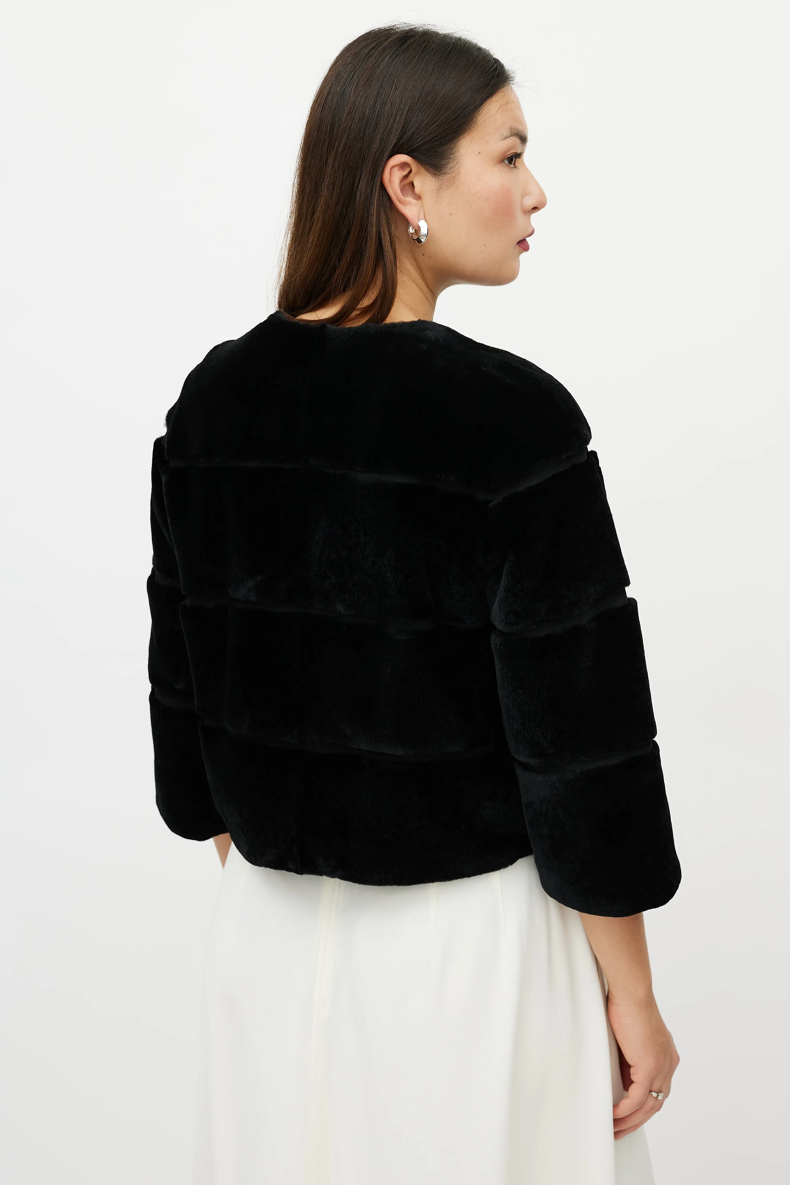 Black Striped Fur Cropped Jacket