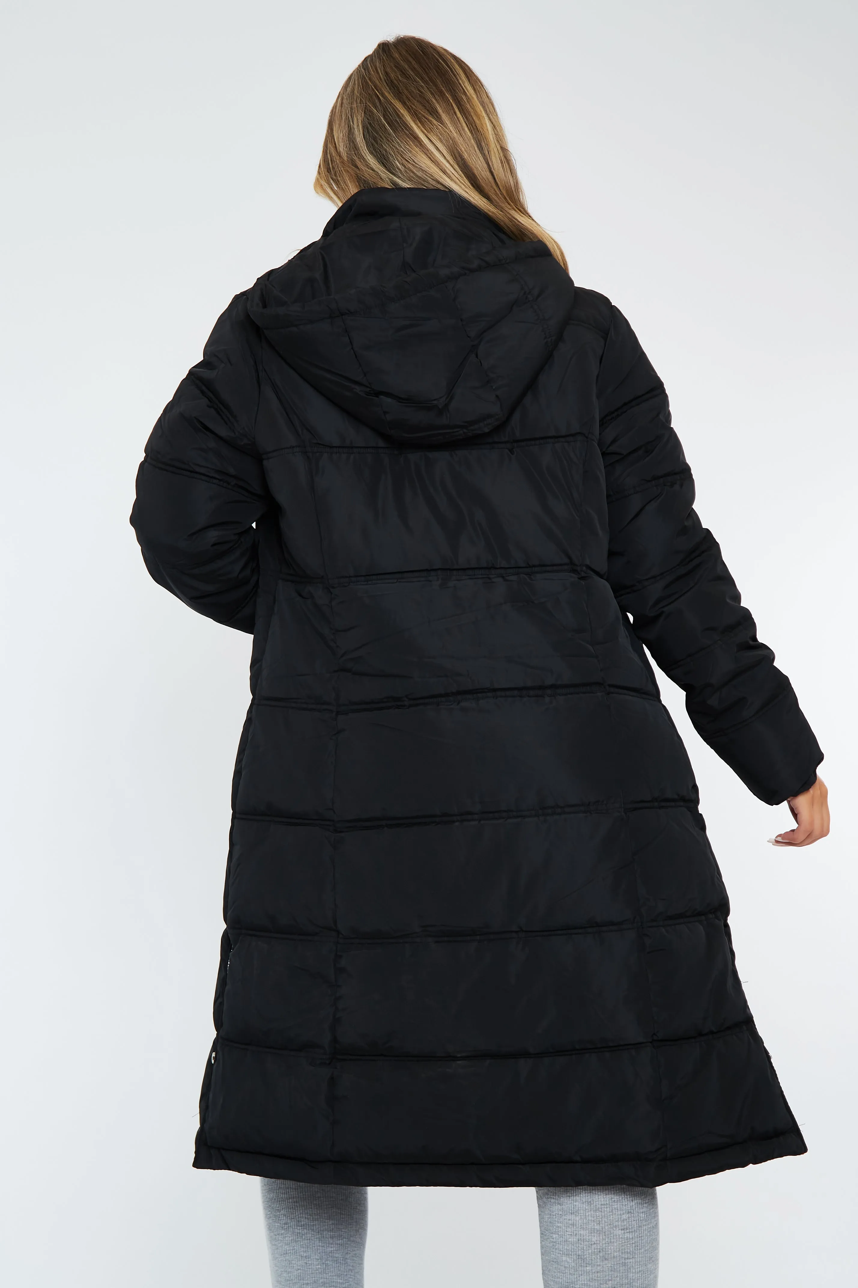 Black Zip Hem Longline Puffer Coat - Vonnie