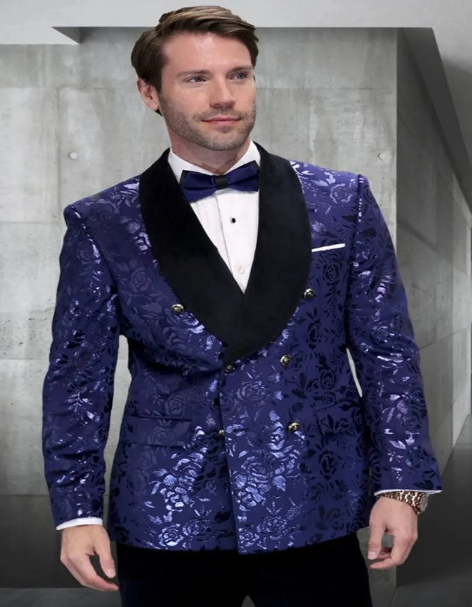 Blue Prom Suit - Blue Homecoming Outfits For Guys Paisley Pattern in Sapphire Blue