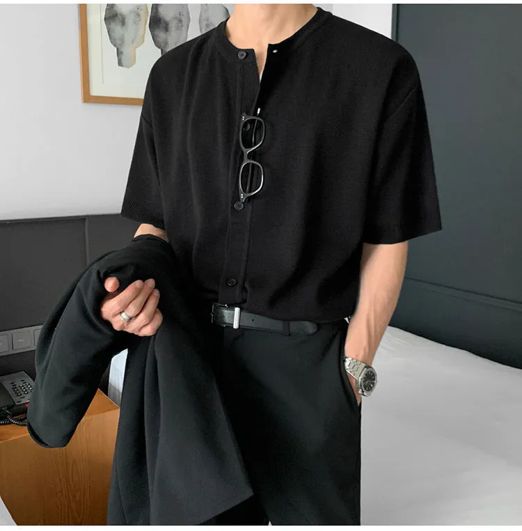 Bonsir starboy outfit Spring and Summer New Short Sleeve Knitted Cardigan T-shirt Men's Korean-Style Trendy Light Mature Style Loose Solid Color Half Sleeve Cardigan Jacket