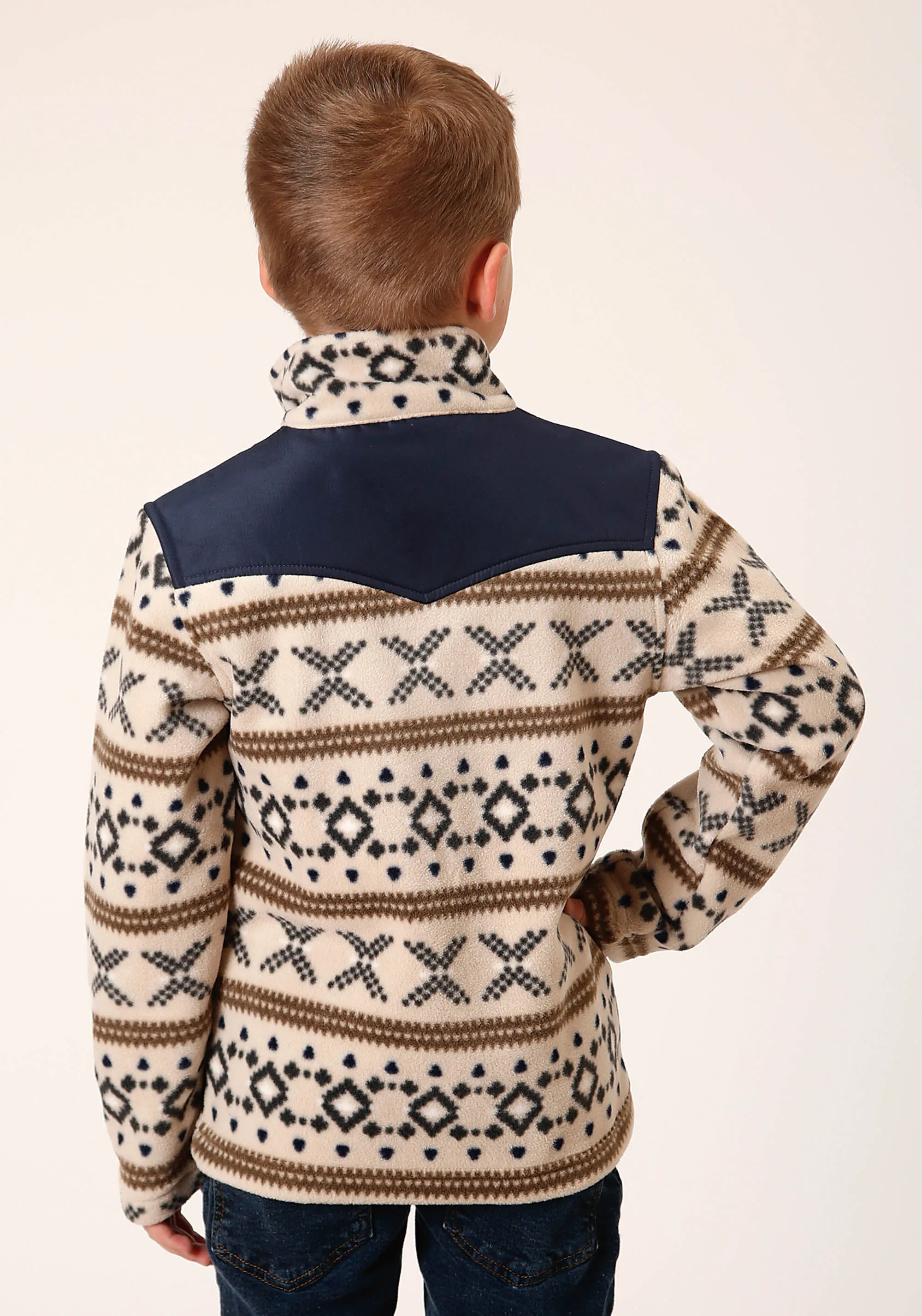 BOYS POLAR FLEECE  CREAM AZTEC PRINT PULLOVER