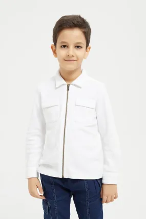 Boys White Jacquard Zip Thru Shacket