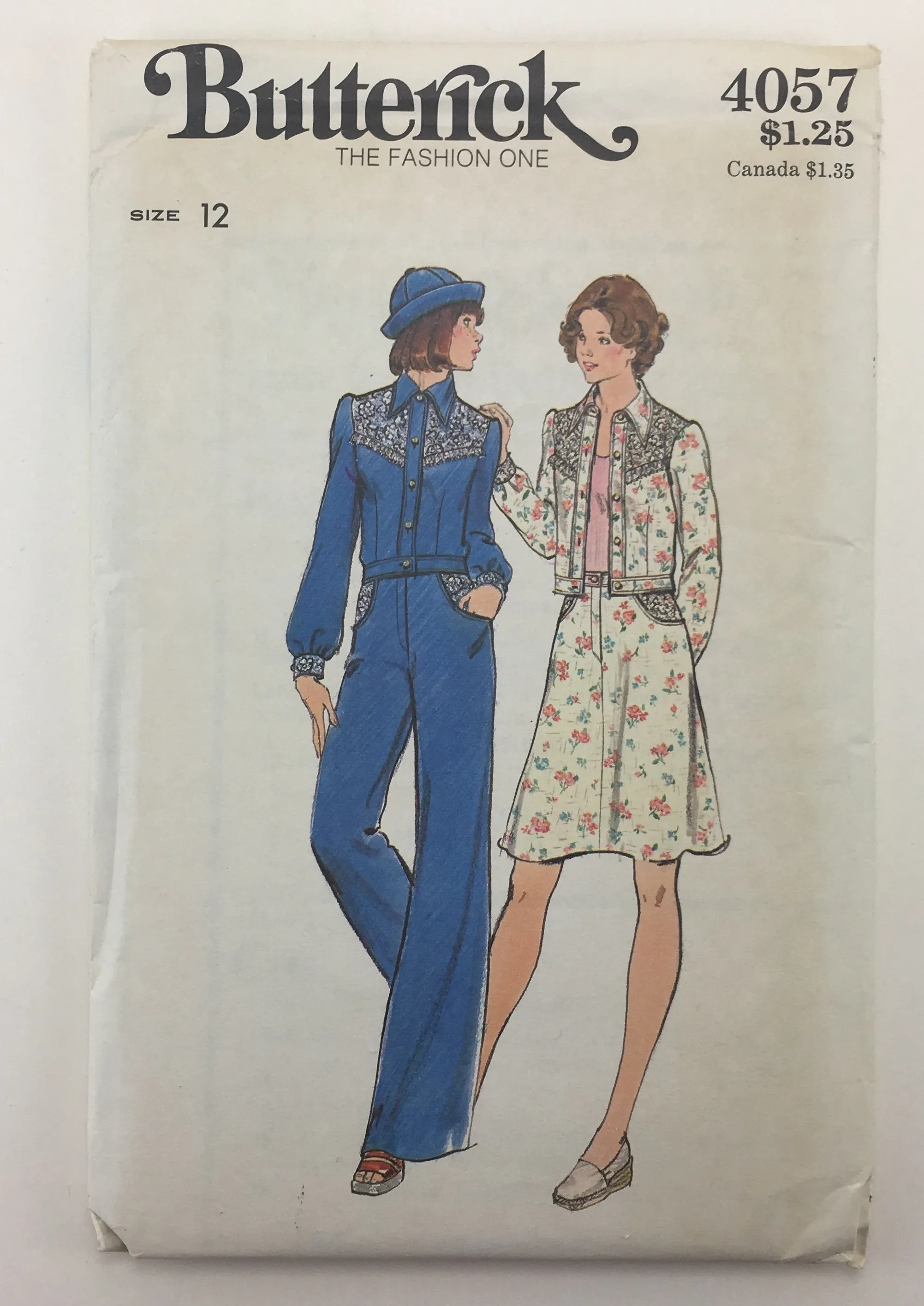 Butterick 4057 1970s Jeans, Skirt, Jacket Vintage Sewing Pattern