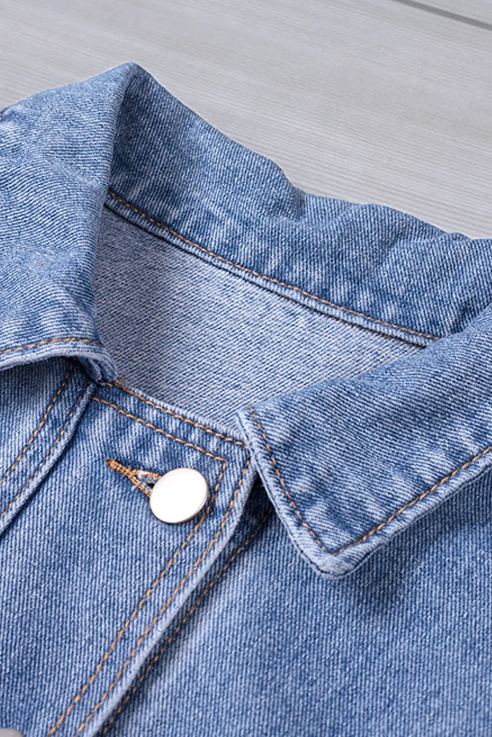 Button Down Collared Neck Denim Jacket