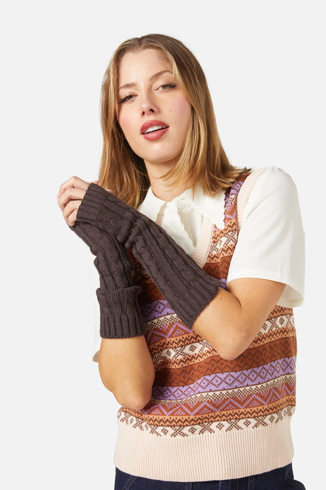 Cable Long Fingerless Gloves