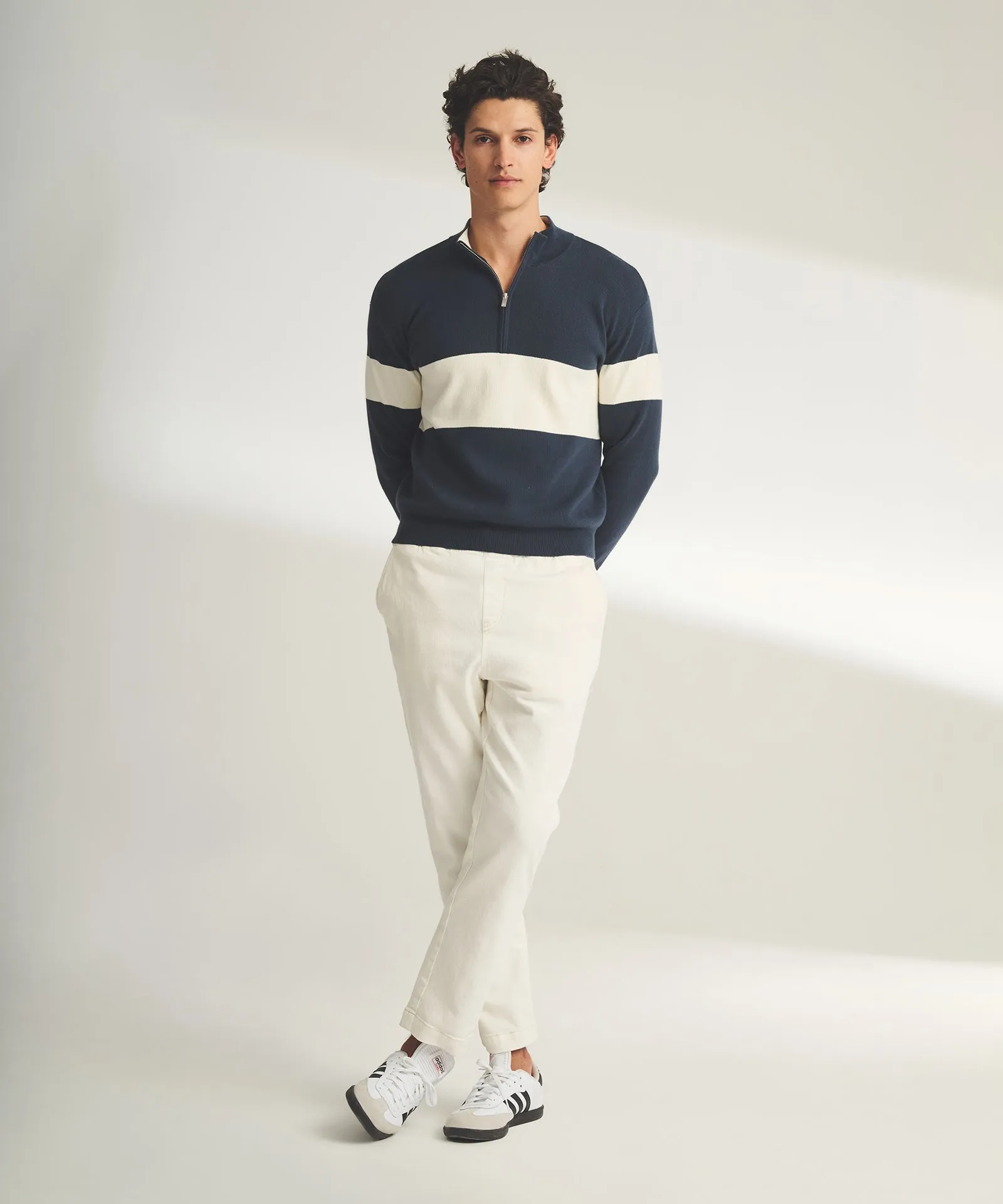 Café Cotton Cashmere Striped  Quarter Zip