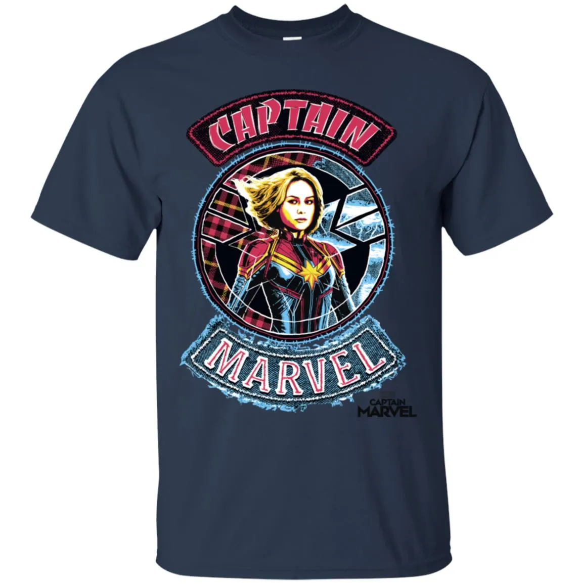 Captain Marvel Stitched Patched Portrait Men Cotton T-Shirt