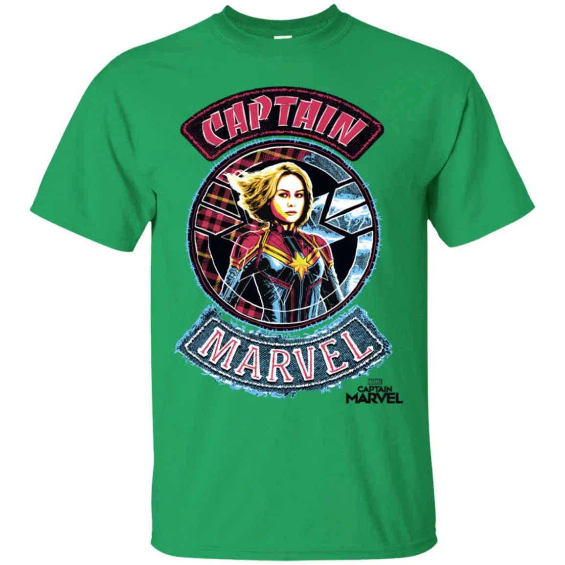 Captain Marvel Stitched Patched Portrait Men Cotton T-Shirt