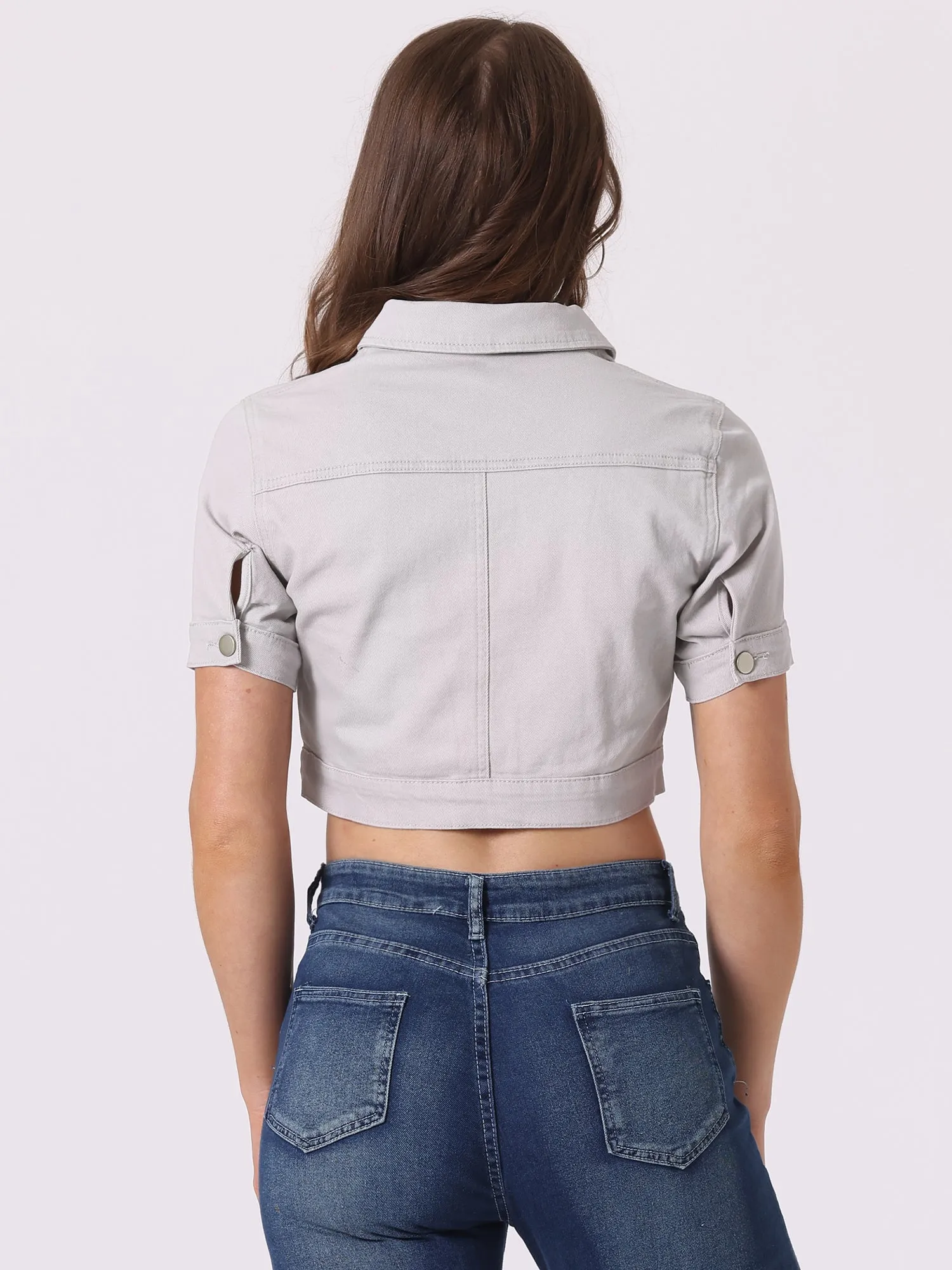 Casual Lapel Short Sleeve Crop Top Jean Denim Jacket