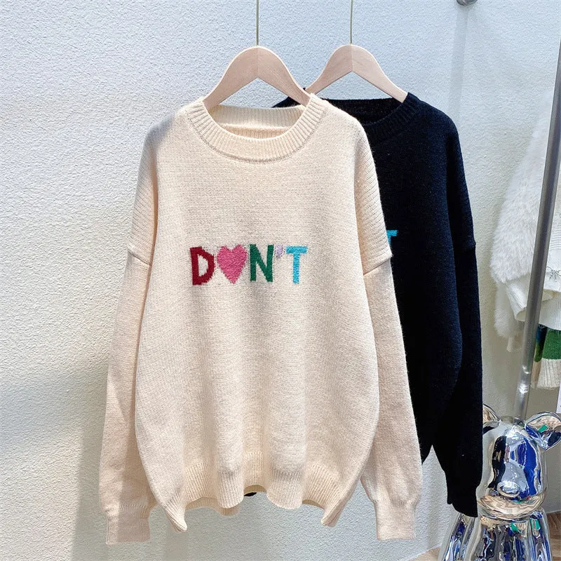 Colorful Letters Thick Knitted Pullover Sweaters