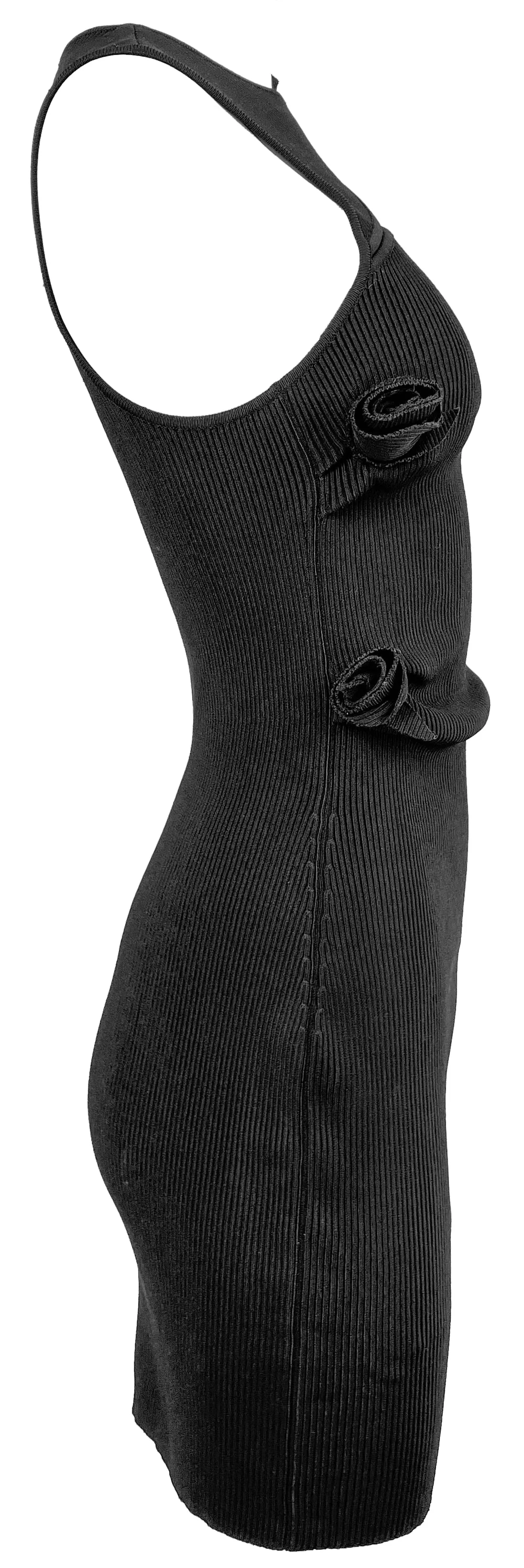 Coperni Asymmetric Flower Knit Mini Dress in Black