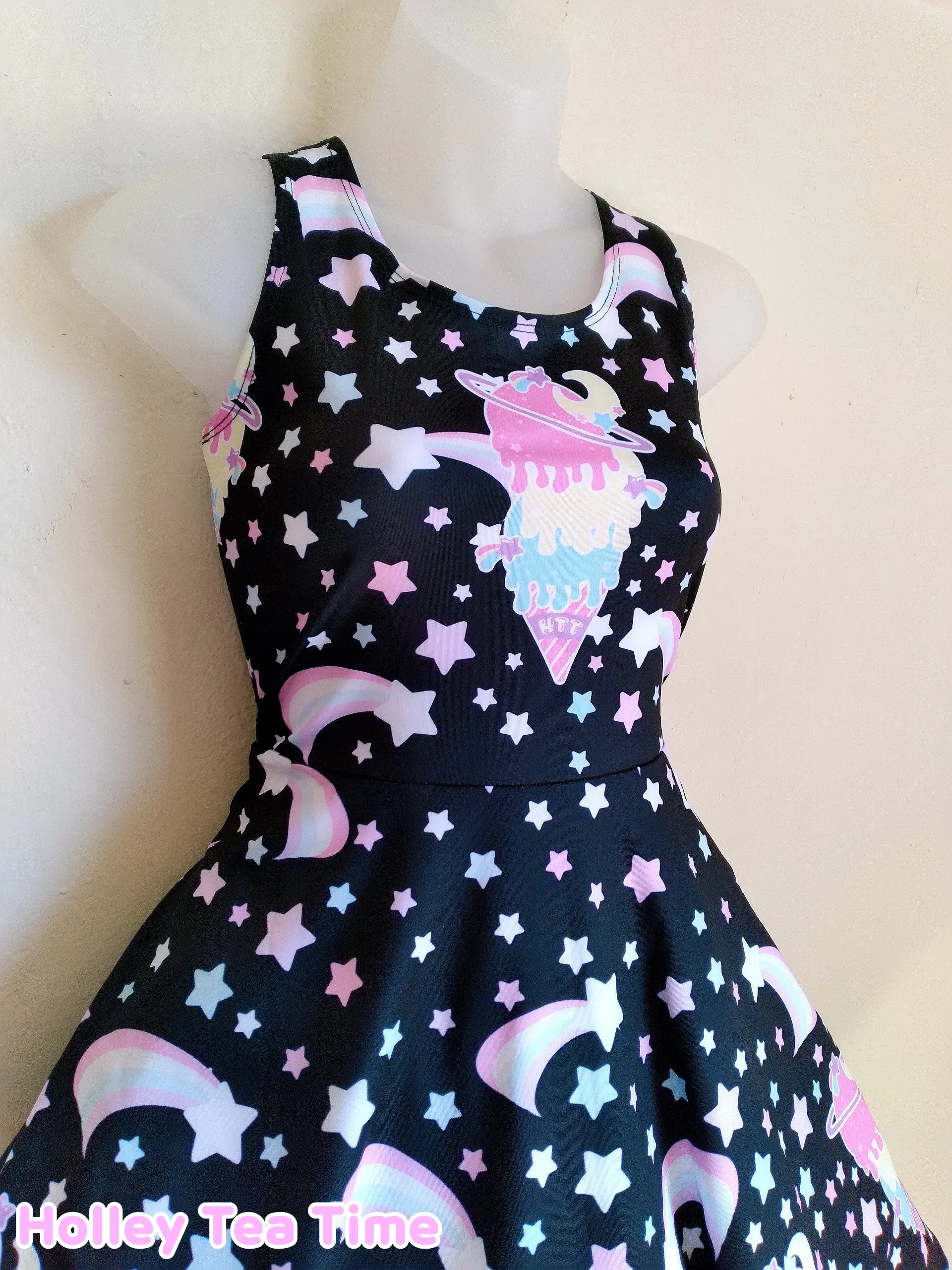 Cosmic ice cream black skater dress [made to order]