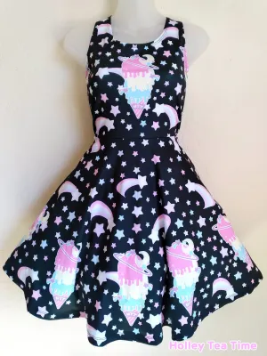 Cosmic ice cream black skater dress [made to order]