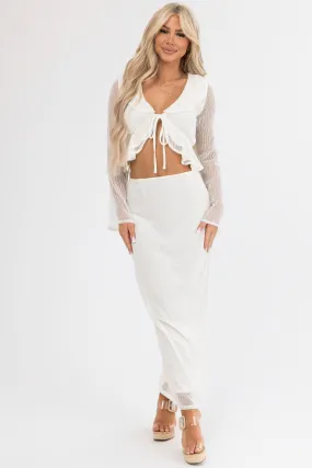 Cream Mesh Maxi Skirt with Back Slit