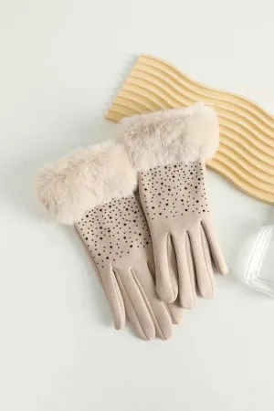 Crystal Accent Faux Fur Gloves