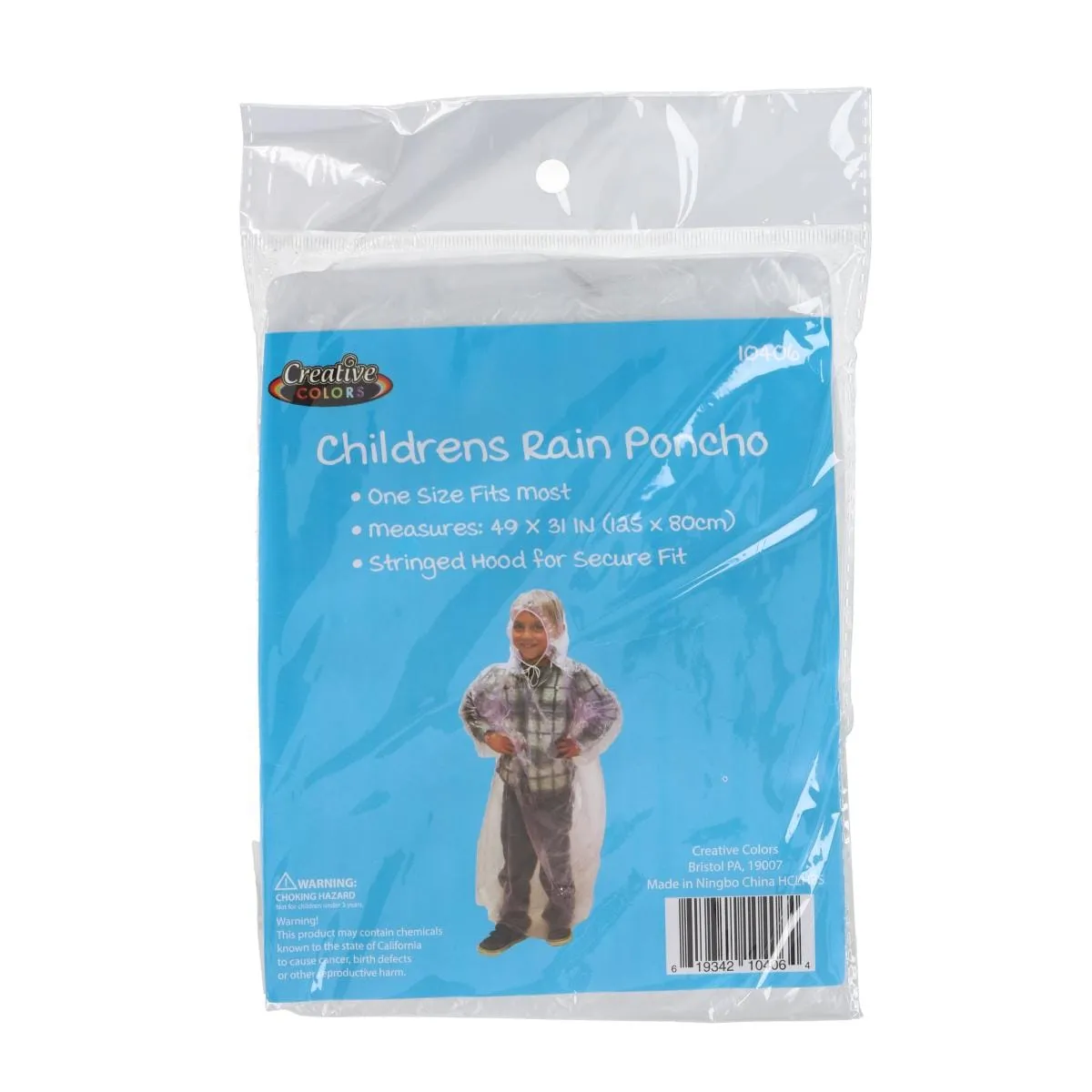 CTM® Kids' Clear Rain Poncho with Stringed Hood