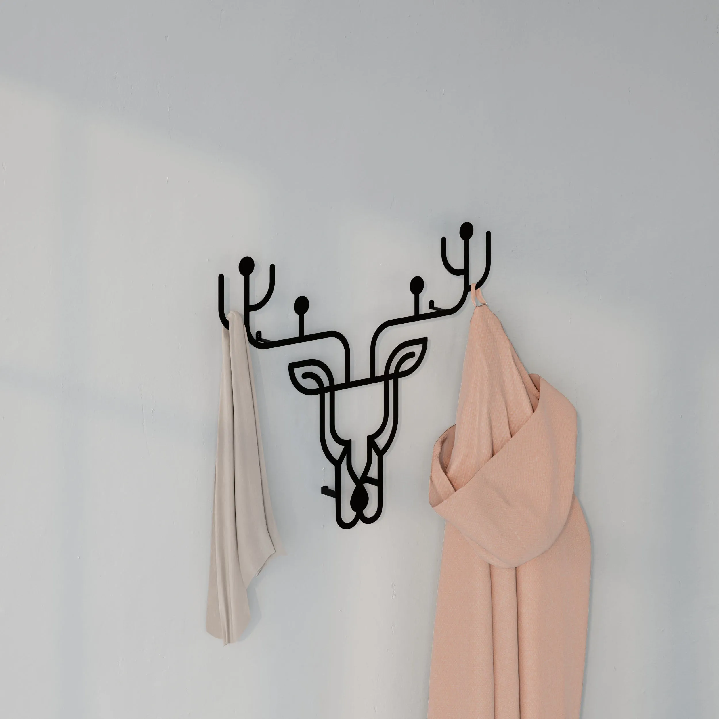 Deer Theme Modern Metal Wall Hanger with Hooks Wall Mounted