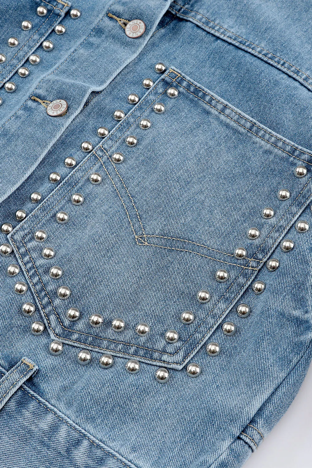 Denim Studded Oversized Pocket Jacket