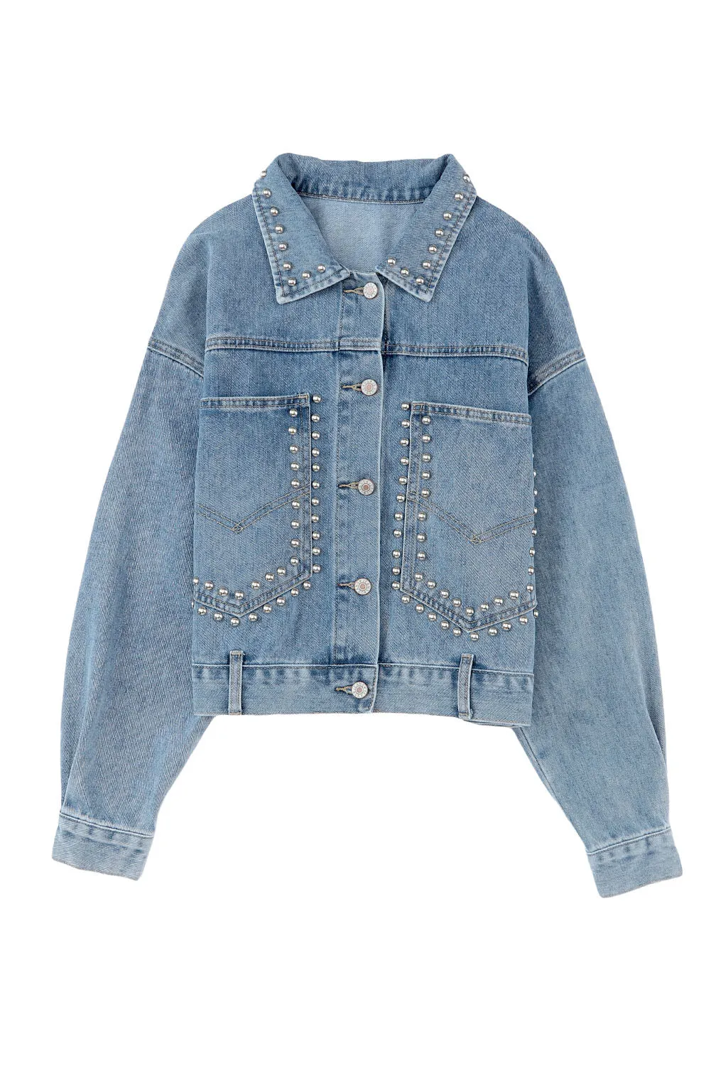 Denim Studded Oversized Pocket Jacket