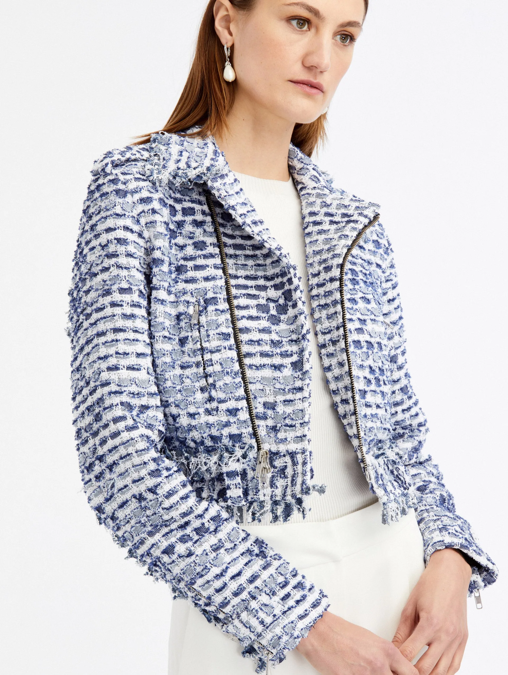 Denim Tweed Biker Jacket