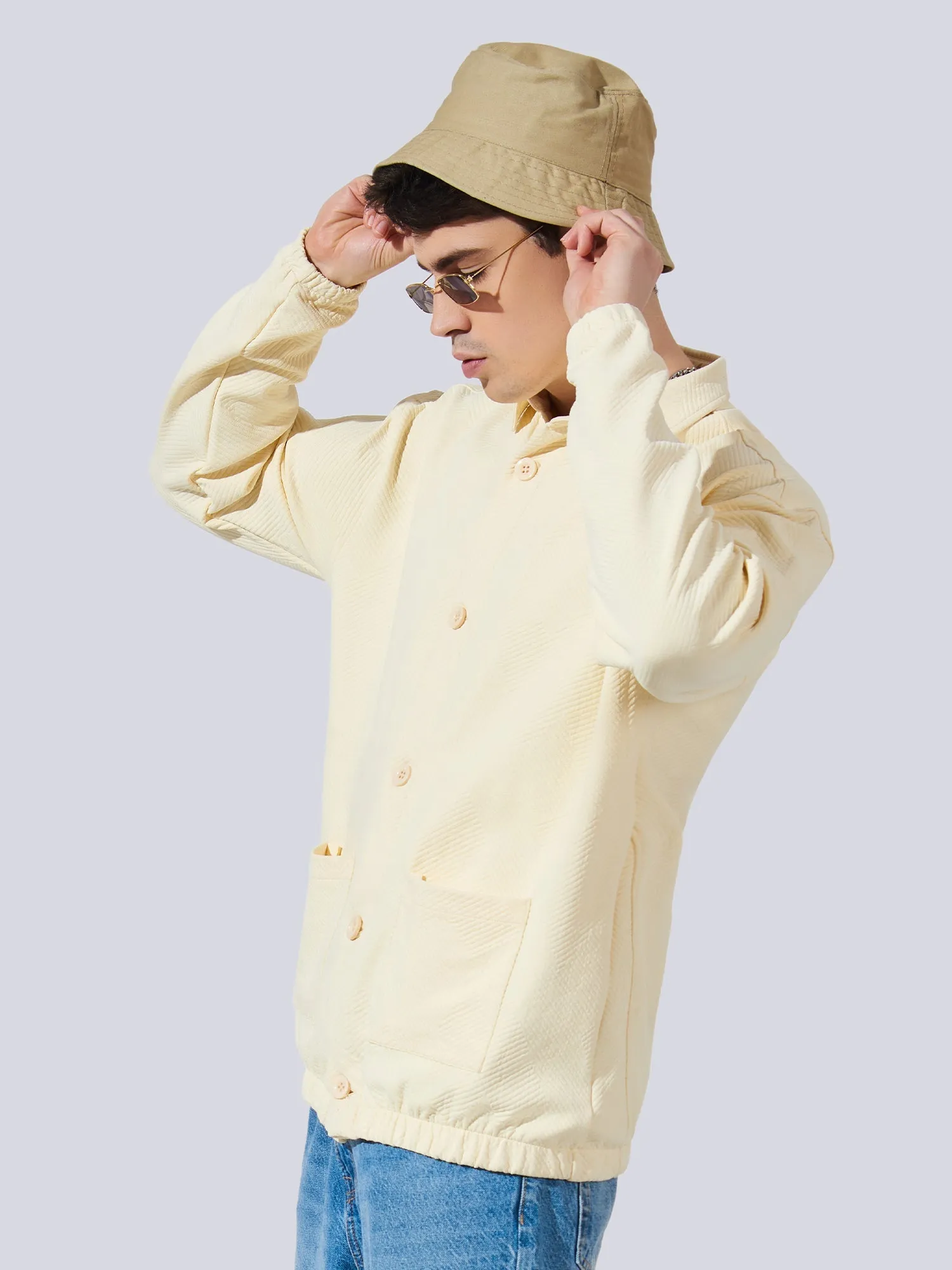 Double Pocket Solid Half White Shacket