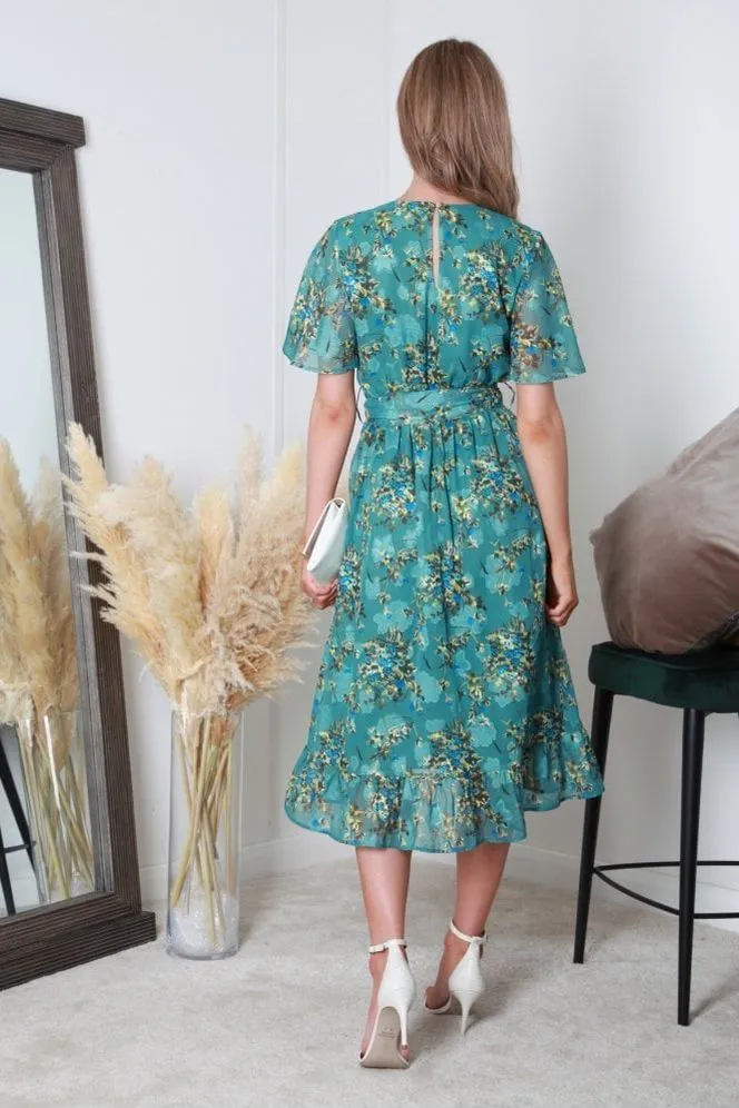 Double Second Green Printed Midi Wrap Dress