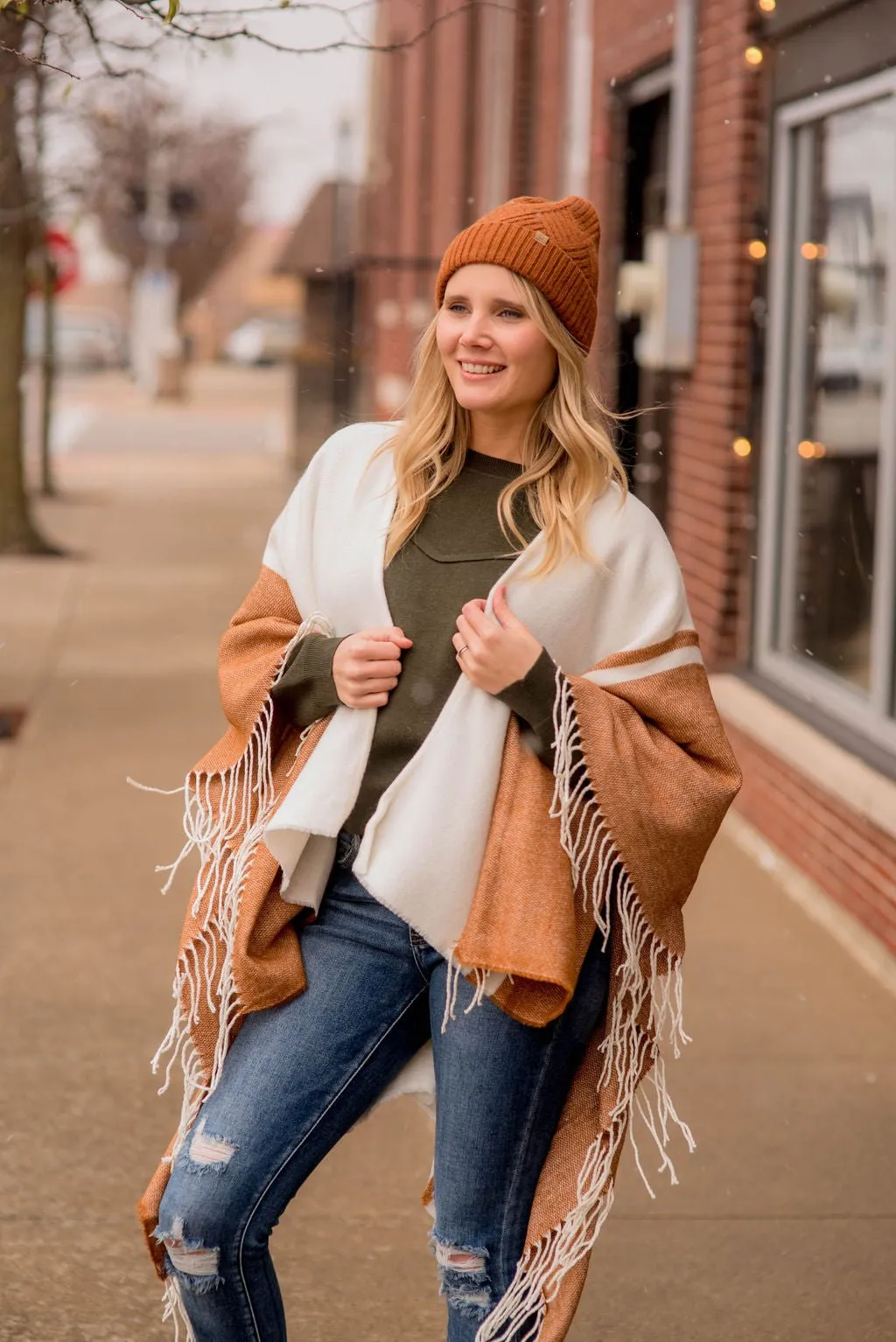 Dual Color Fringe Poncho