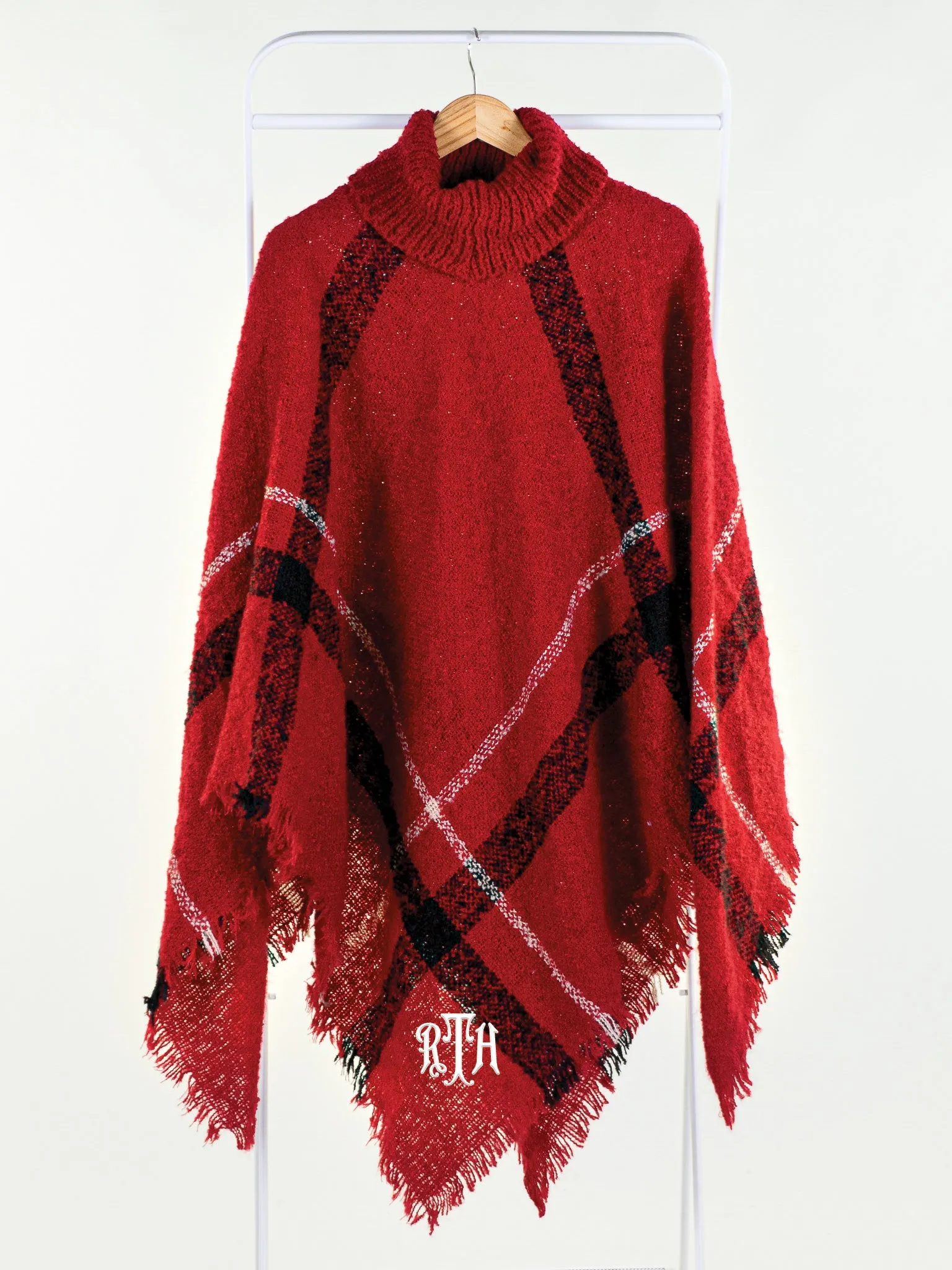 Easy On Me Plaid Turtle Neck Poncho - Red