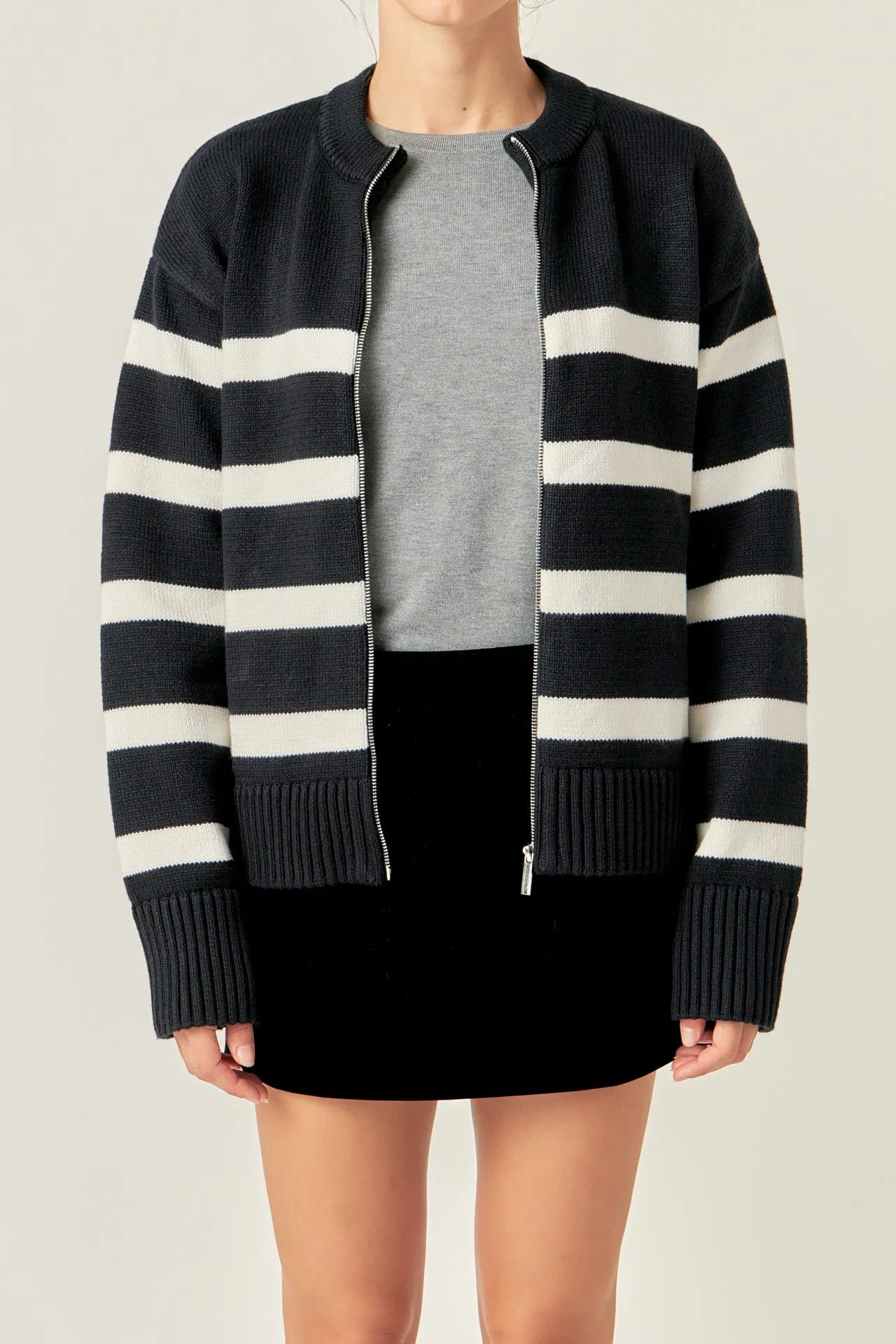 English Factory - Zip Up Striped Sweater