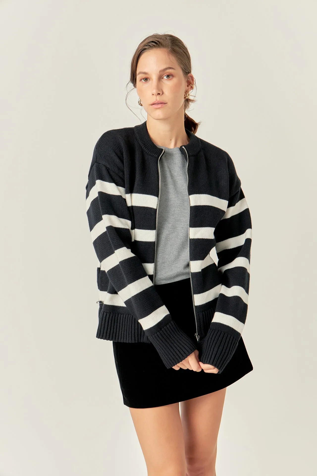 English Factory - Zip Up Striped Sweater