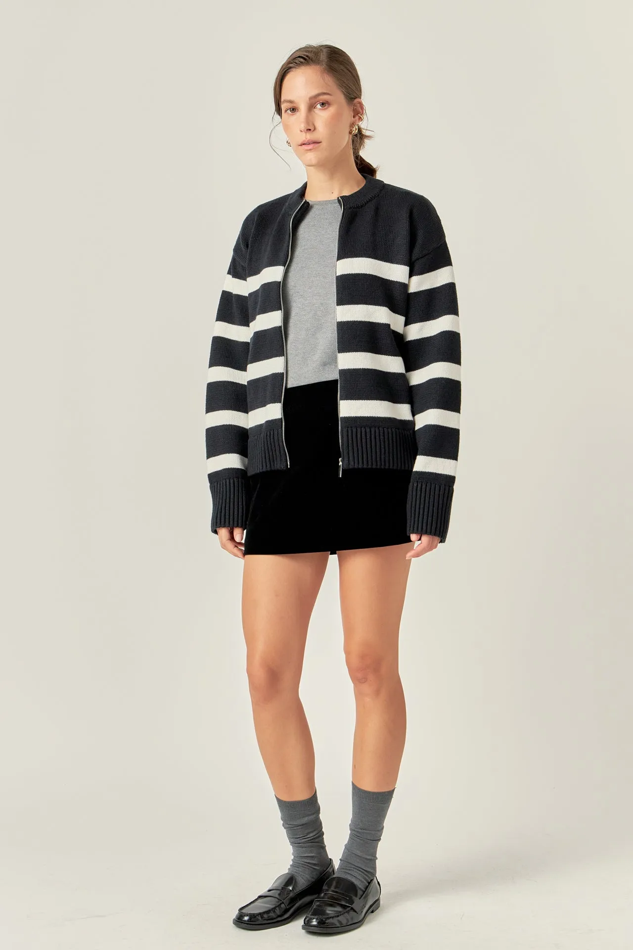 English Factory - Zip Up Striped Sweater