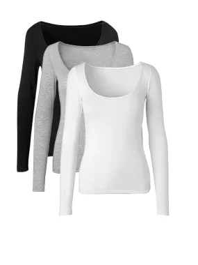 Essential 3Pack Crew Neck Long Sleeve TShirts for Women