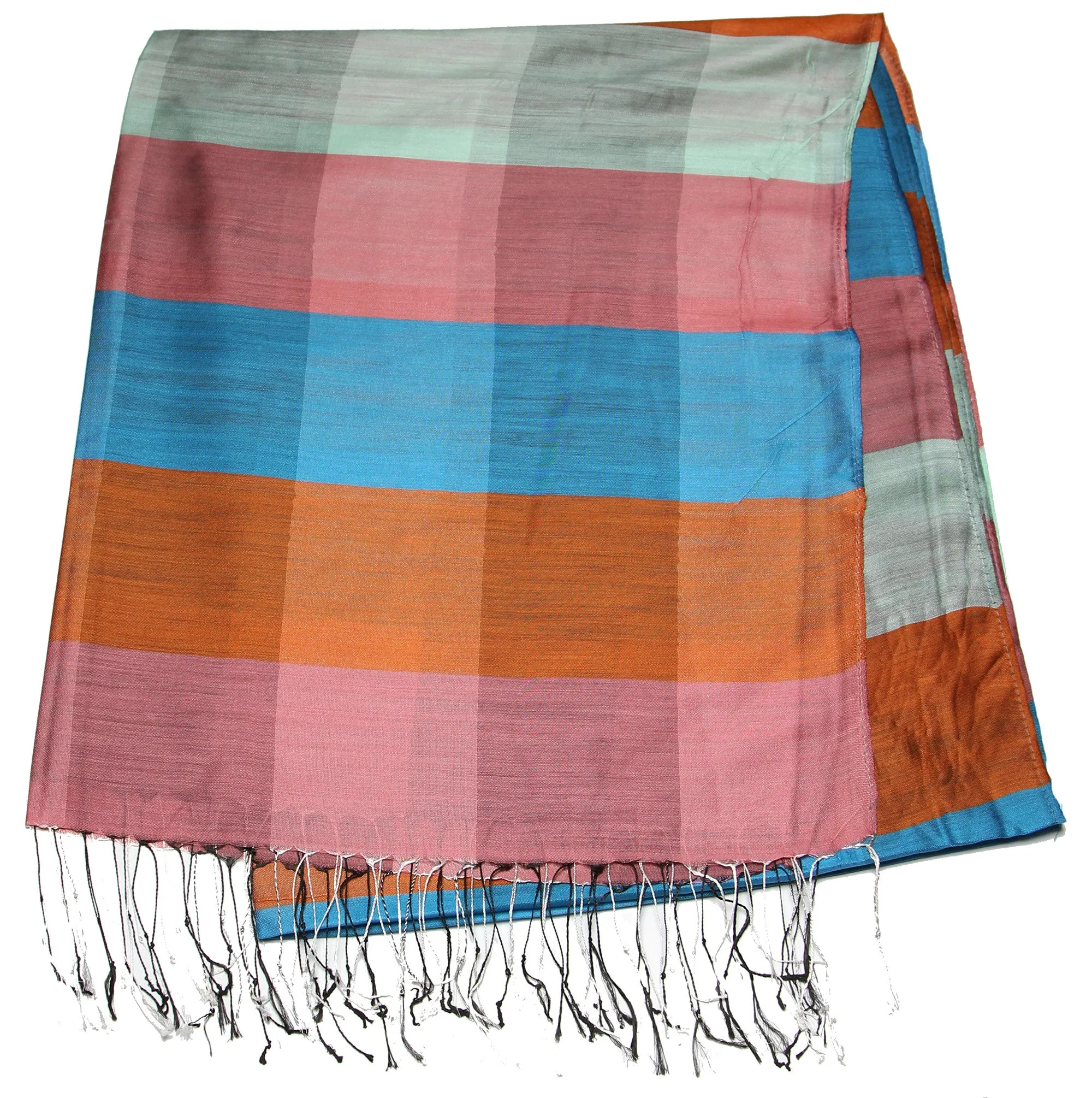 Fair Trade Hand Made Nepal Pashmina Scarf Shawl Striped Blue Orange