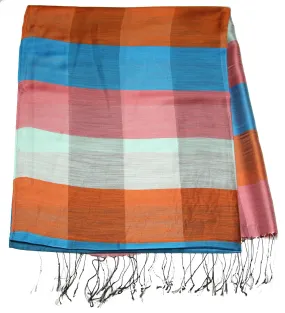 Fair Trade Hand Made Nepal Pashmina Scarf Shawl Striped Blue Orange