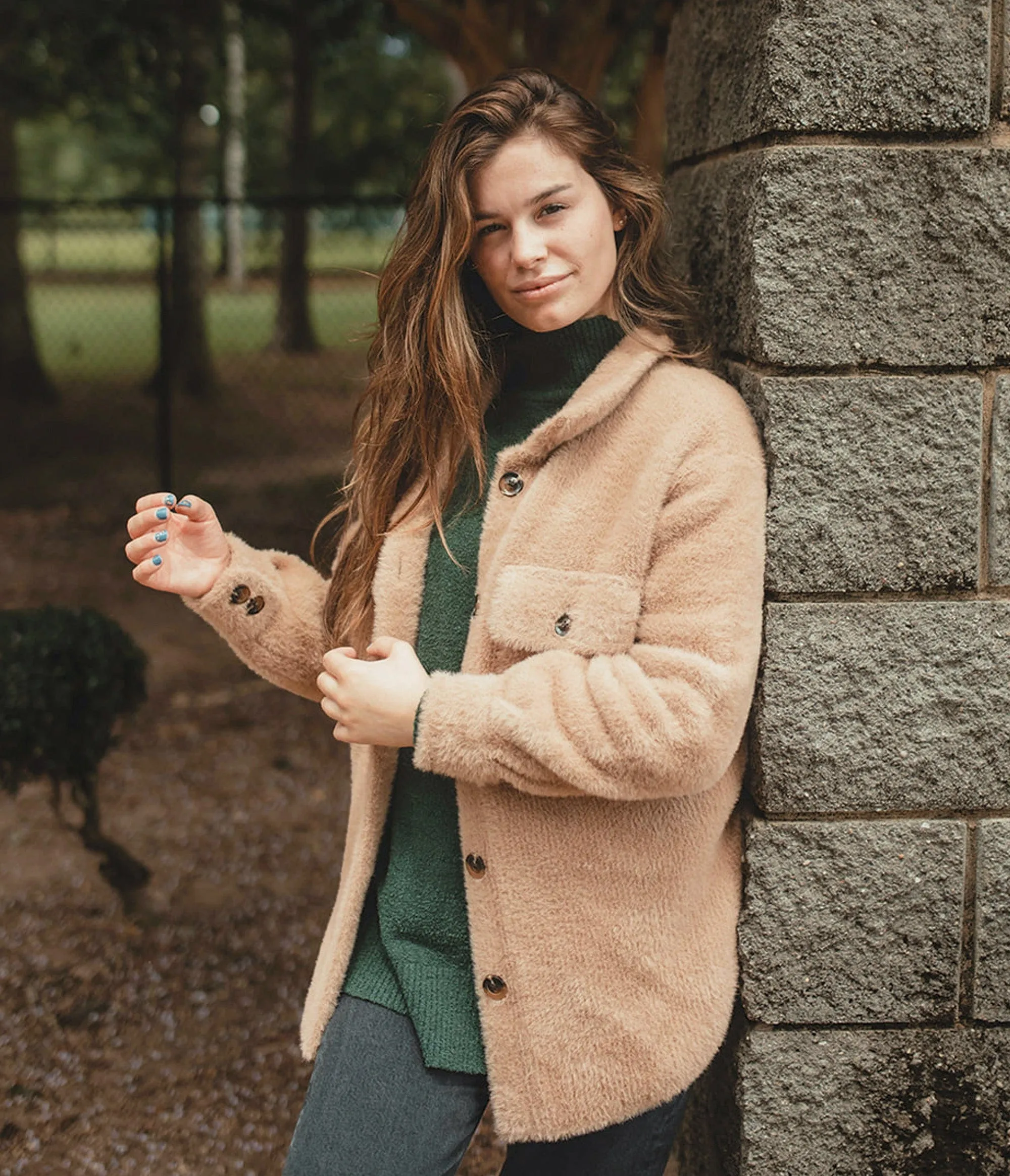 Feather Knit Shacket - Mocha Tan