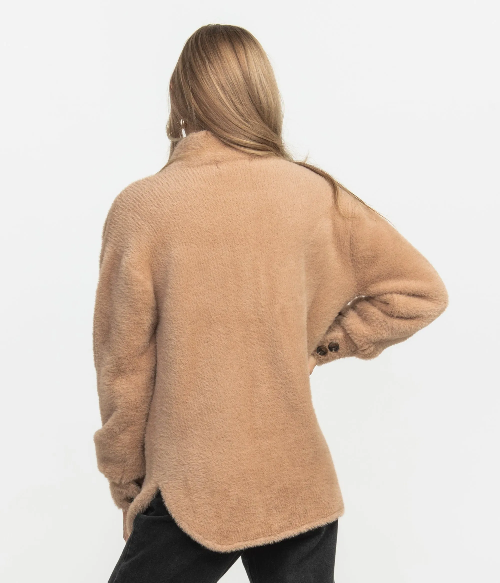 Feather Knit Shacket - Mocha Tan