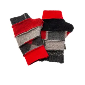 Fingerless Gloves in Red, Grey & Black