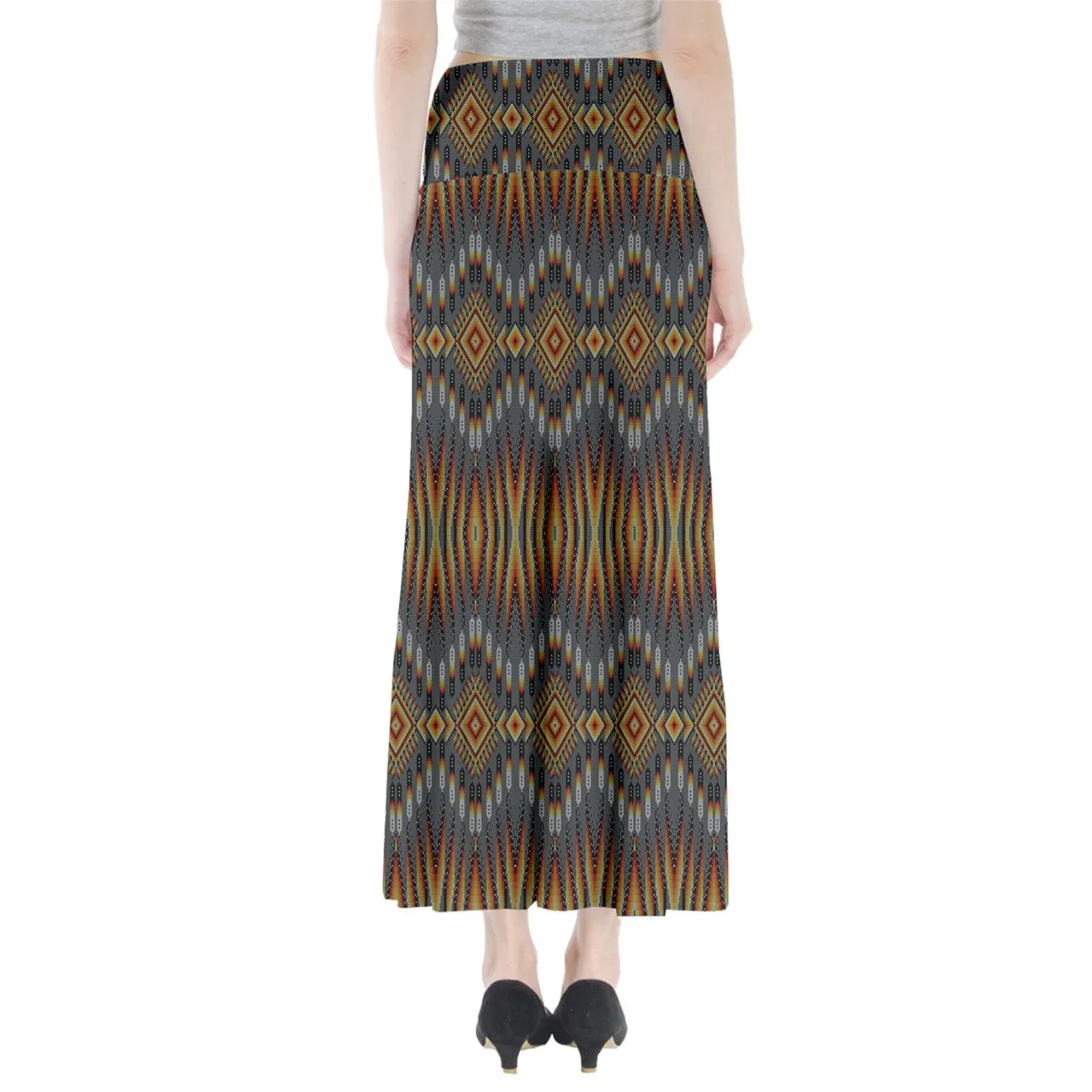 Fire Feather Grey Full Length Maxi Skirt