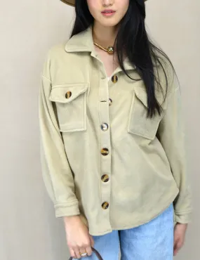 Flap Pockets Khaki Woven Shacket Jacket