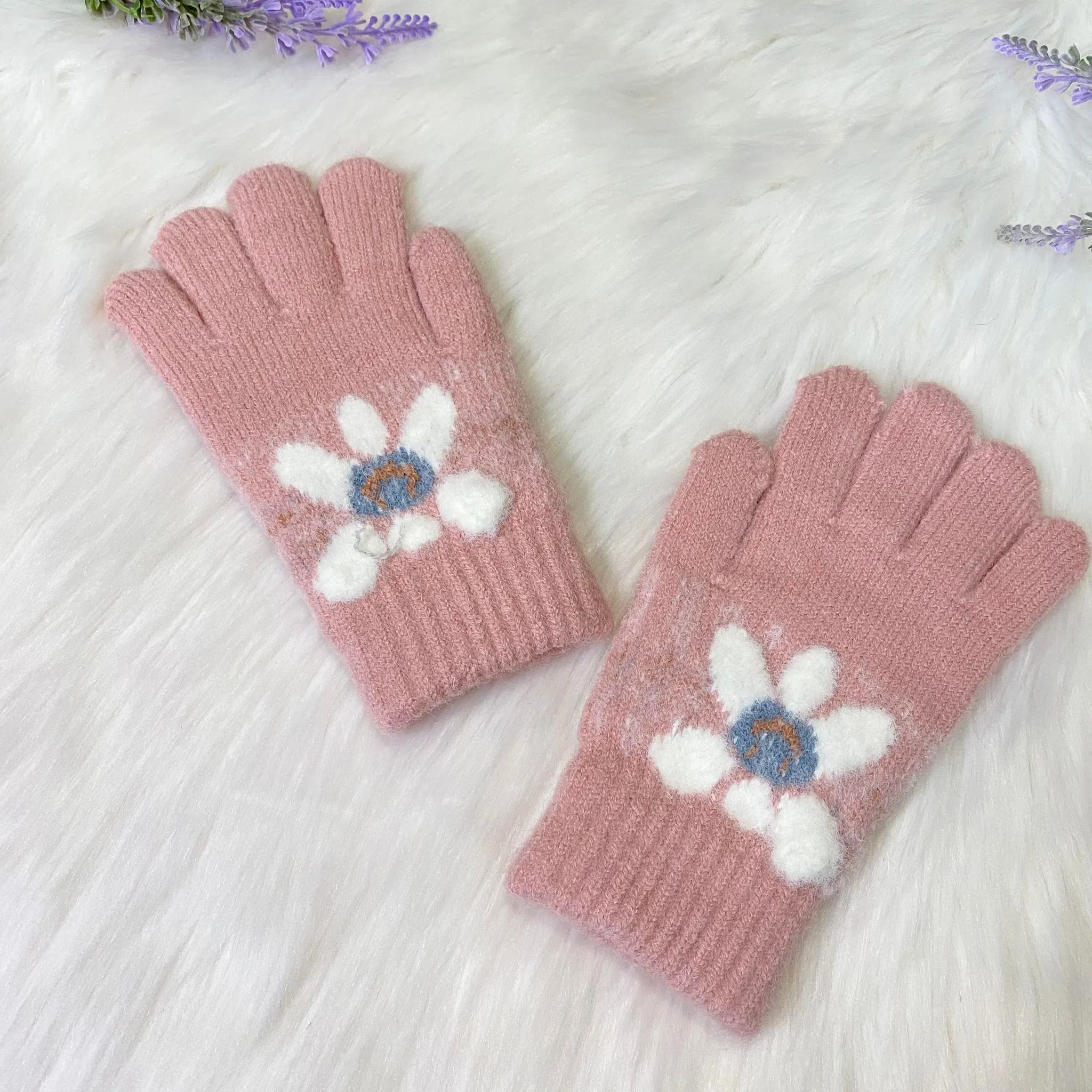 Fleece Lined Kids Handknit Gloves, Mittens for 4 to 8 years Old