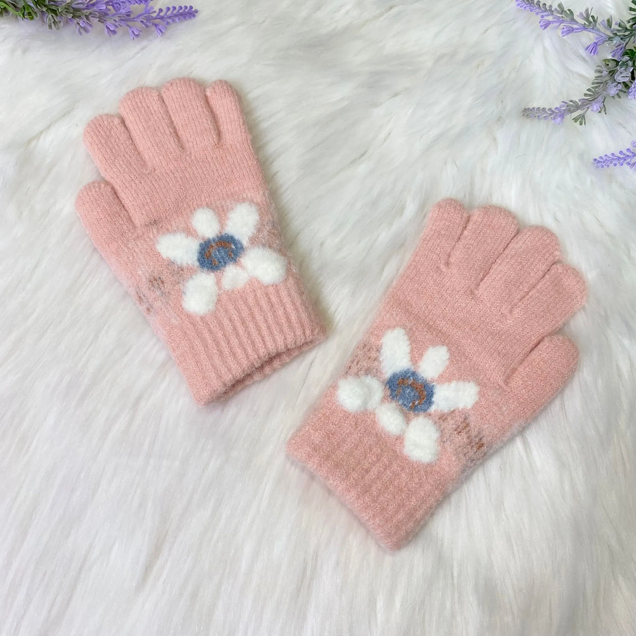 Fleece Lined Kids Handknit Gloves, Mittens for 4 to 8 years Old