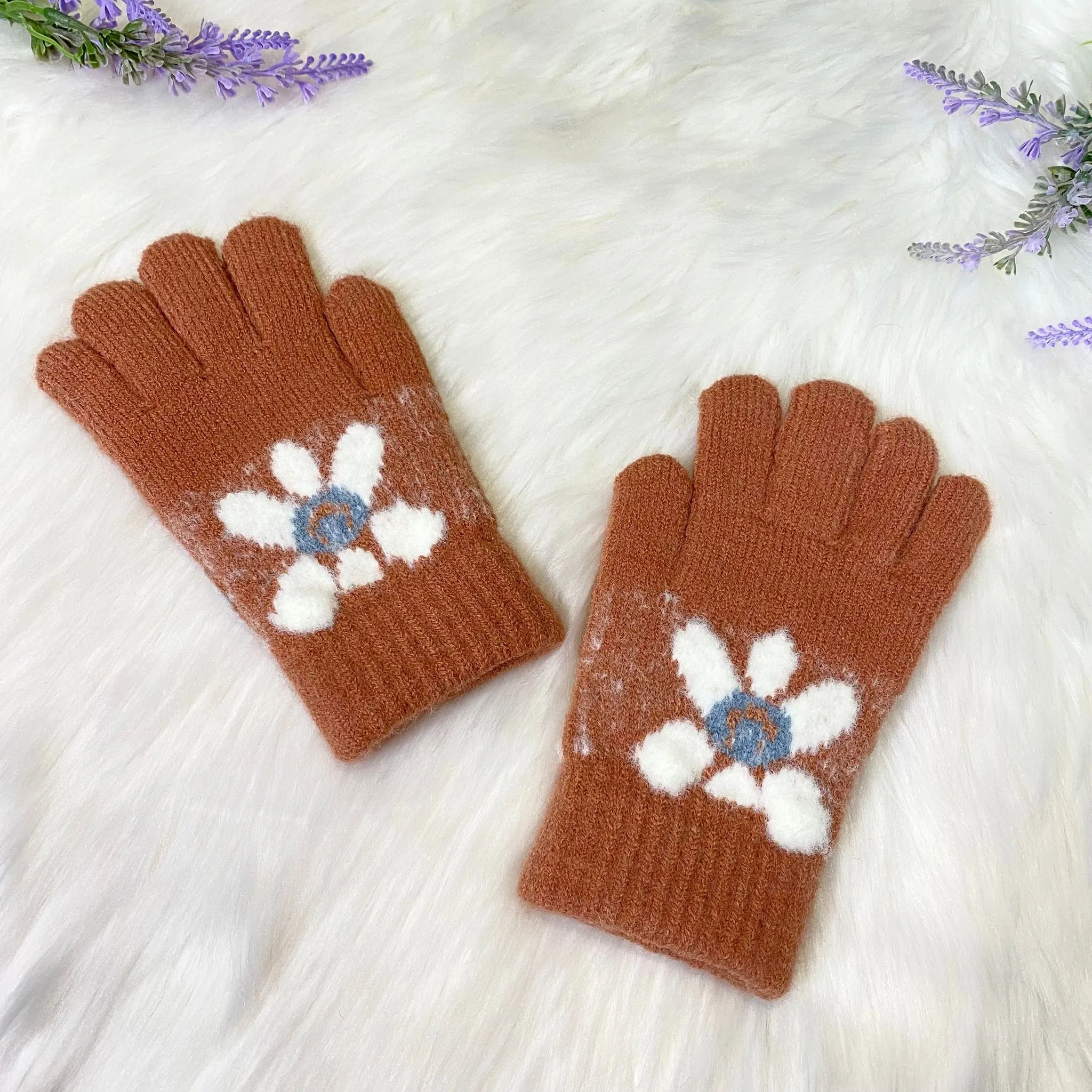 Fleece Lined Kids Handknit Gloves, Mittens for 4 to 8 years Old