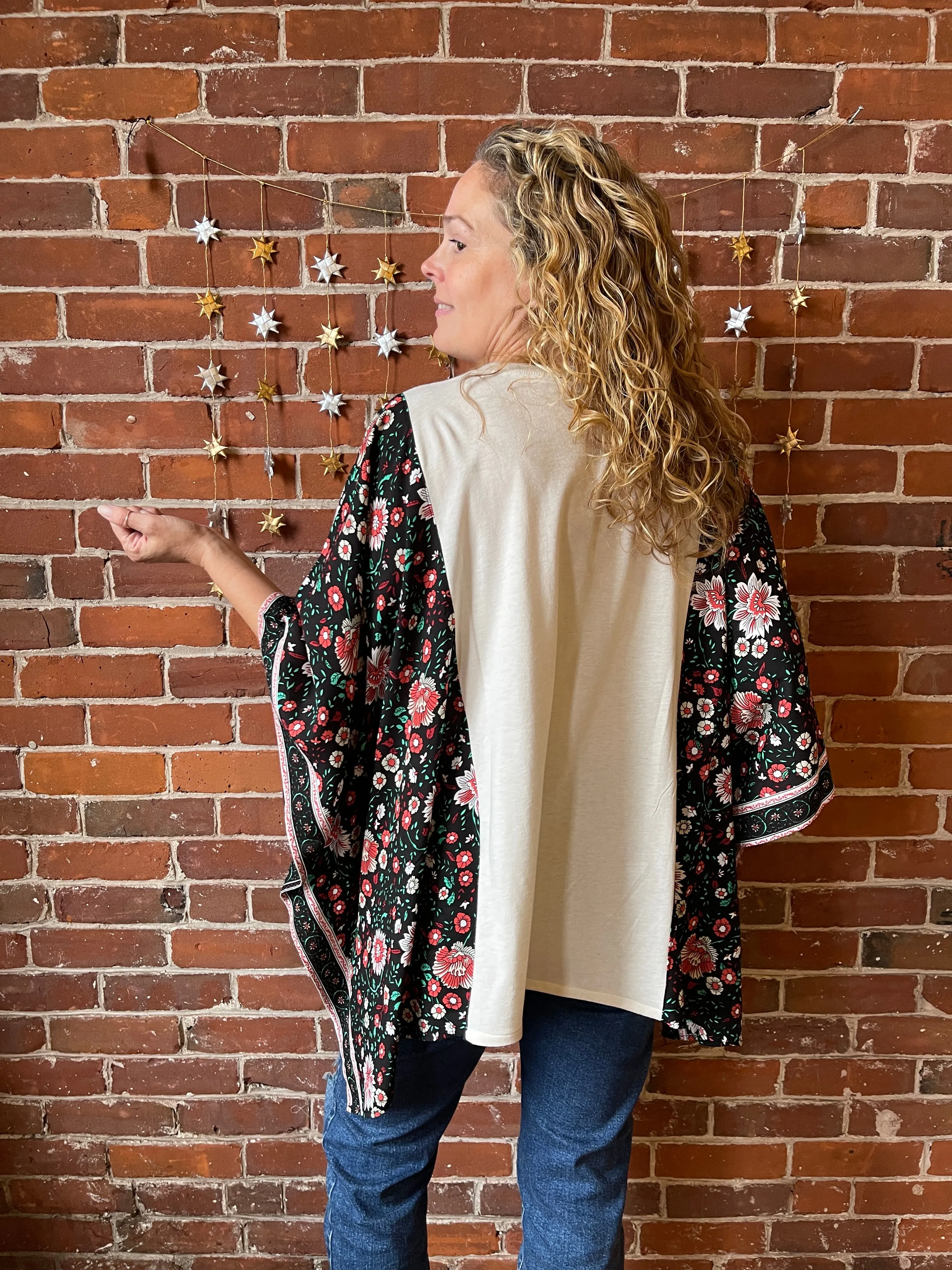 Fleetwood Mac Inspired Floral Black Poncho