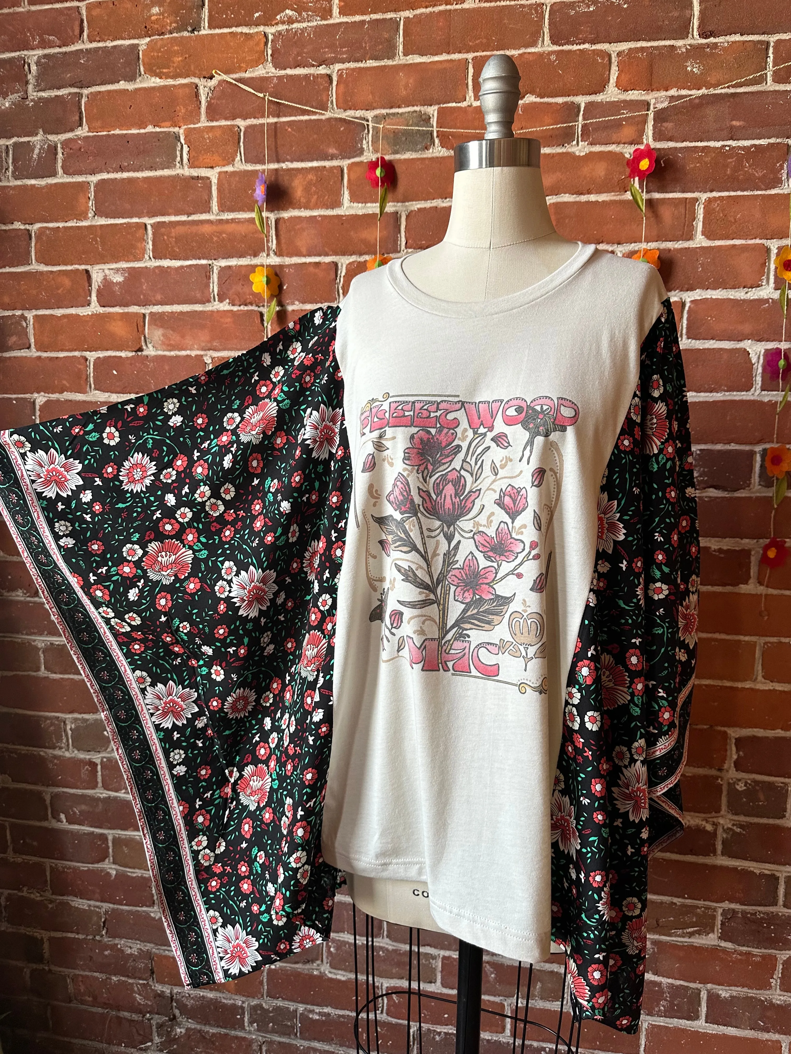 Fleetwood Mac Inspired Floral Black Poncho